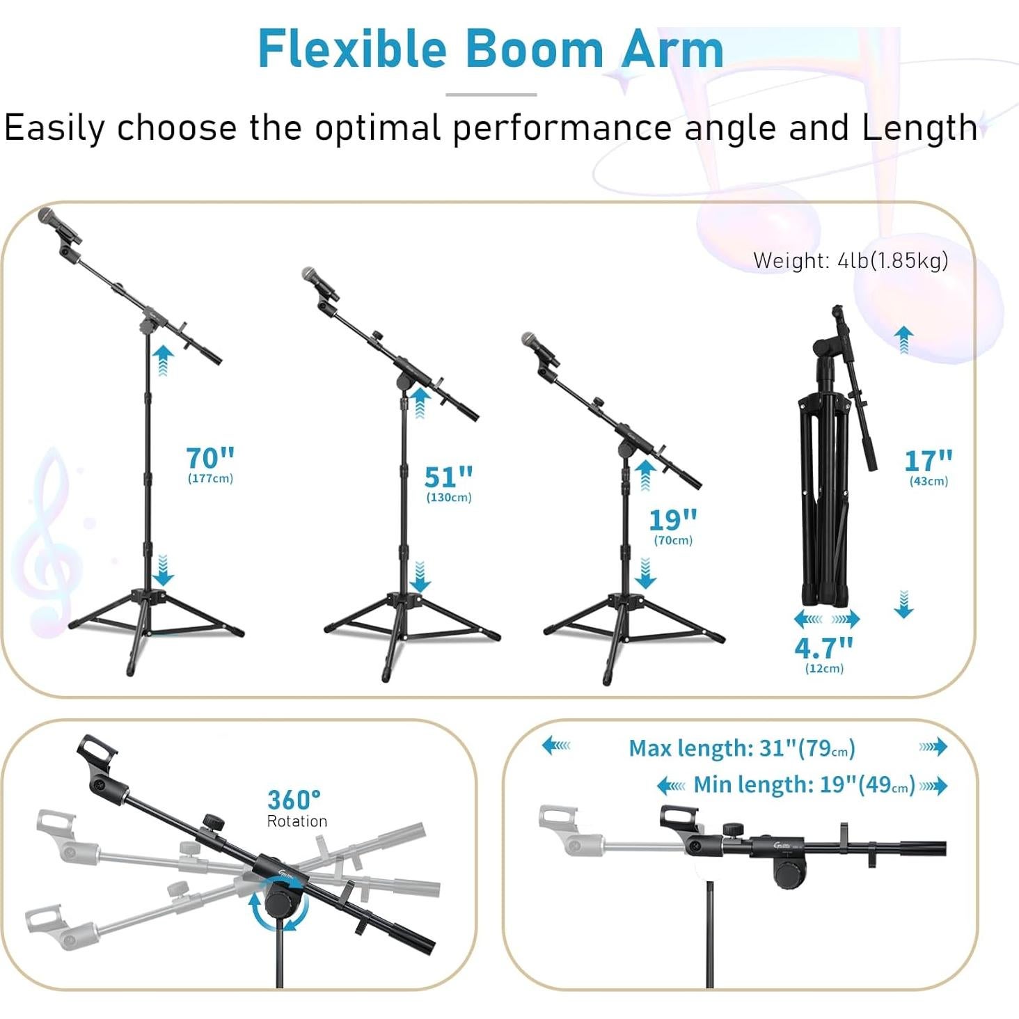 Soporte de Micrófono de Piso GUITTO GMS-04 Ajustable con Soporte para Teléfono