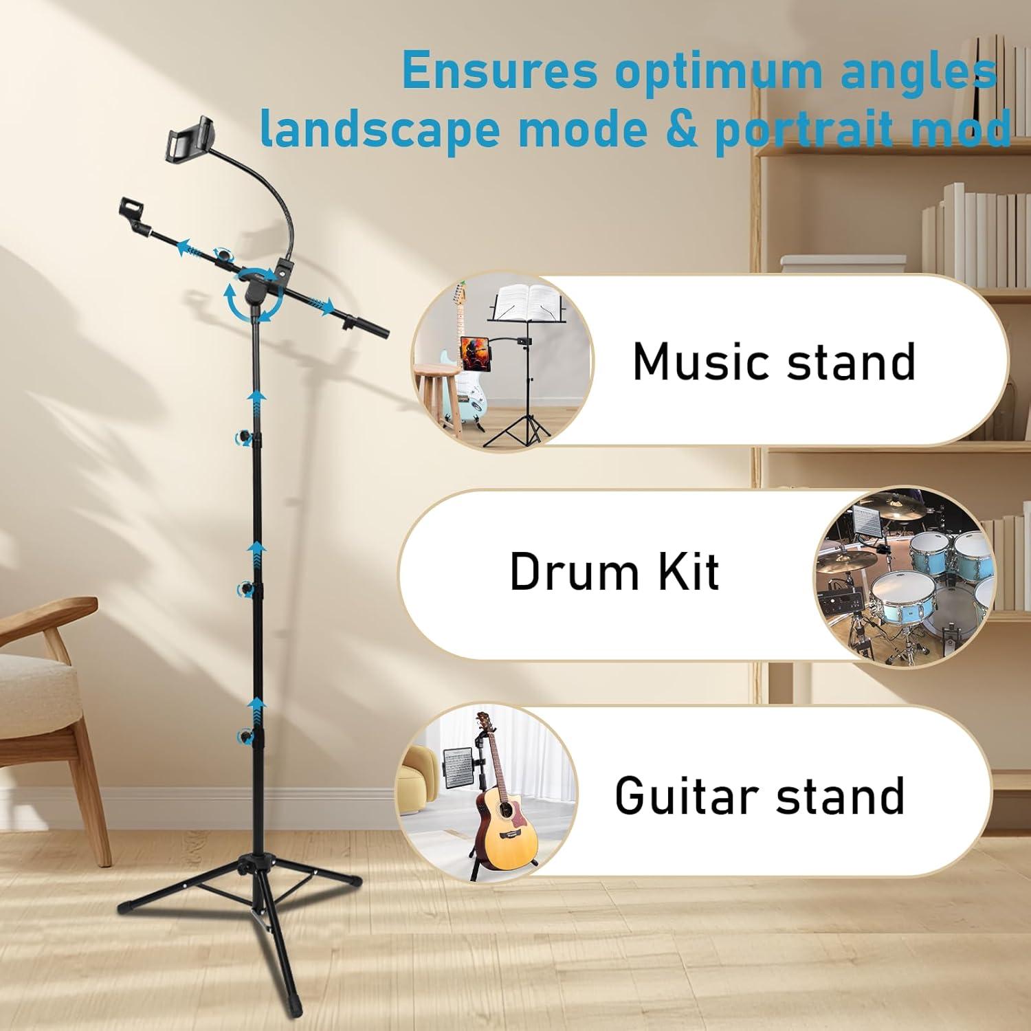 Soporte de Micrófono de Piso GUITTO GMS-04 Ajustable con Soporte para Teléfono
