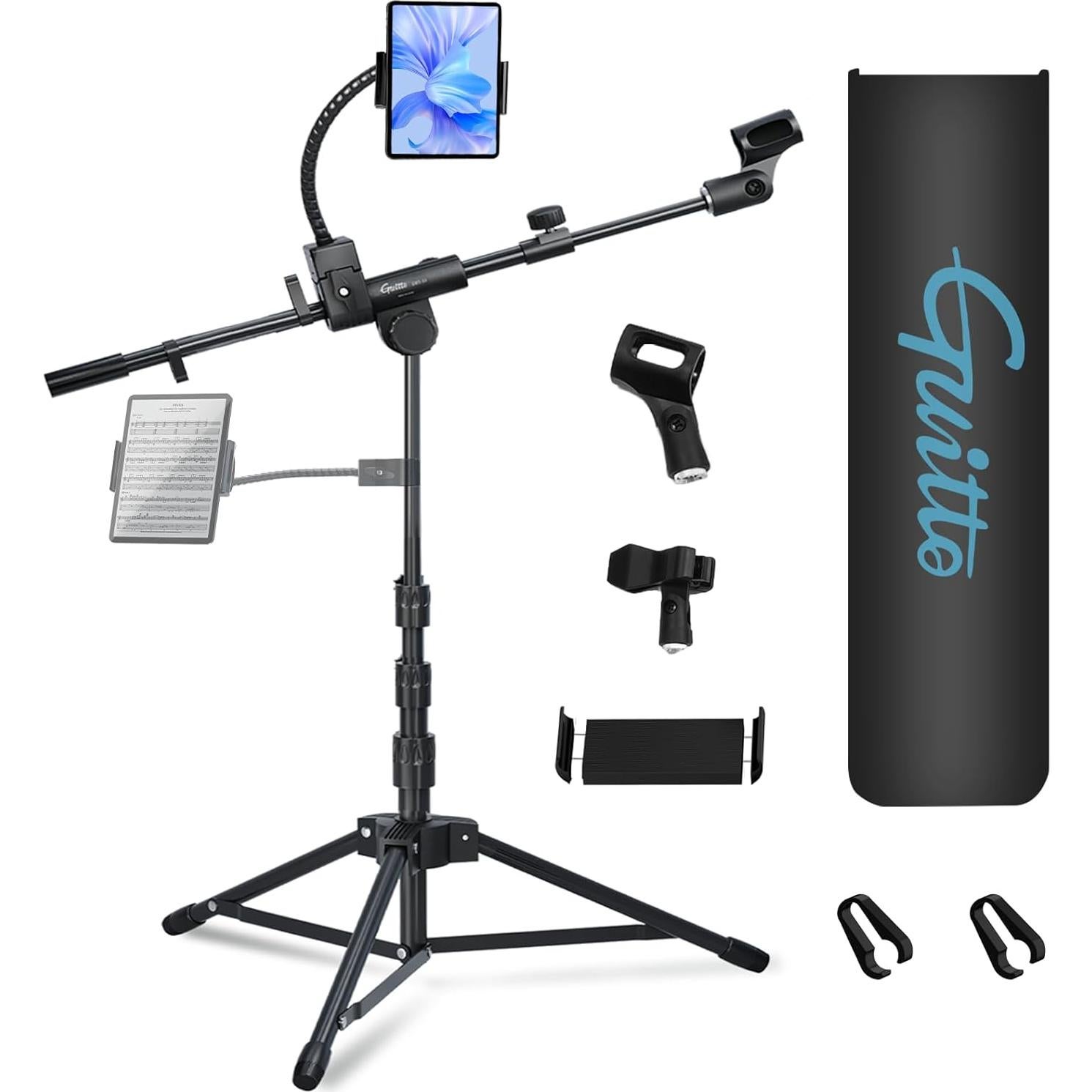 Soporte de Micrófono de Piso GUITTO GMS-04 Ajustable con Soporte para Teléfono