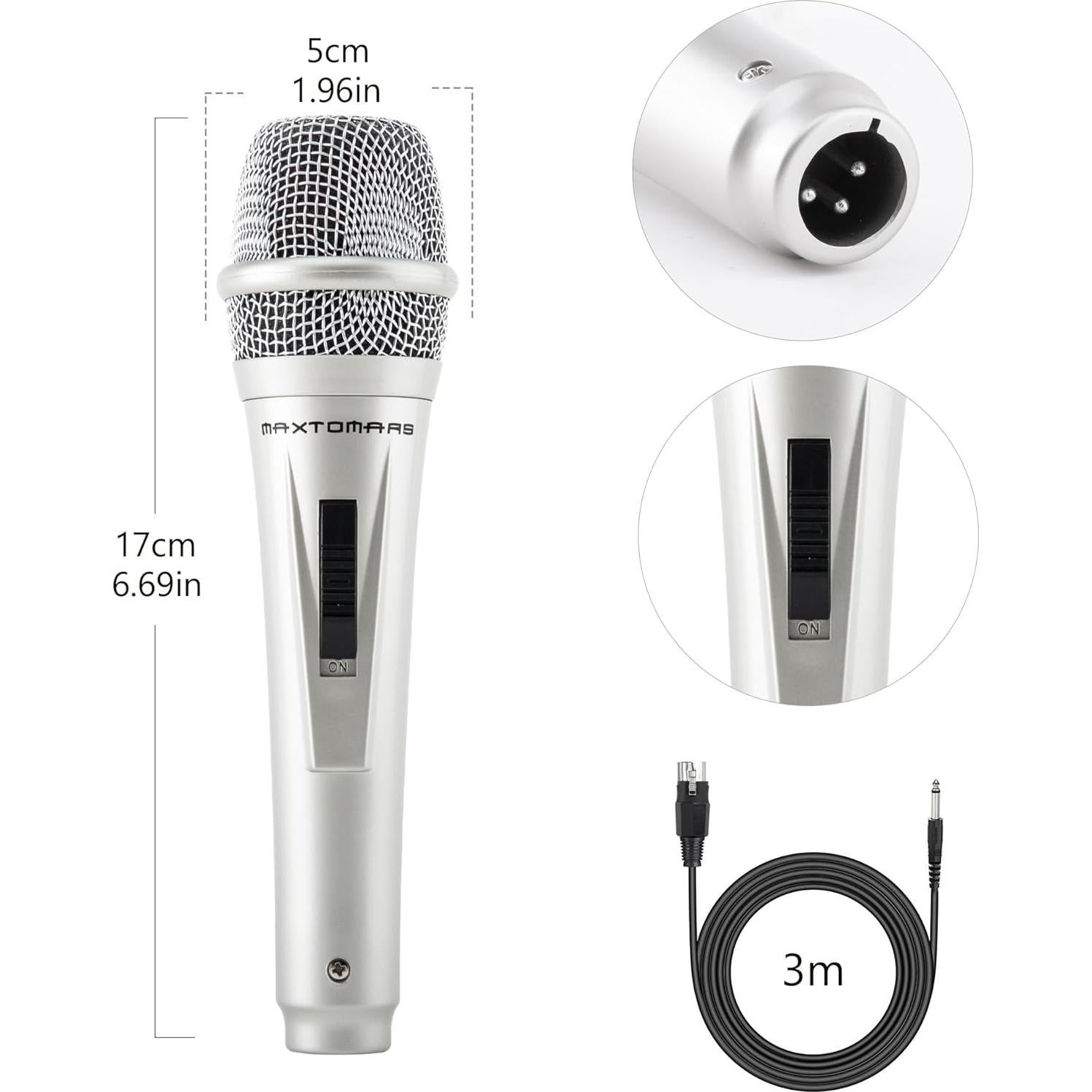 Micrófono Dinámico Adamantite de Mano con Cable 4m Plata