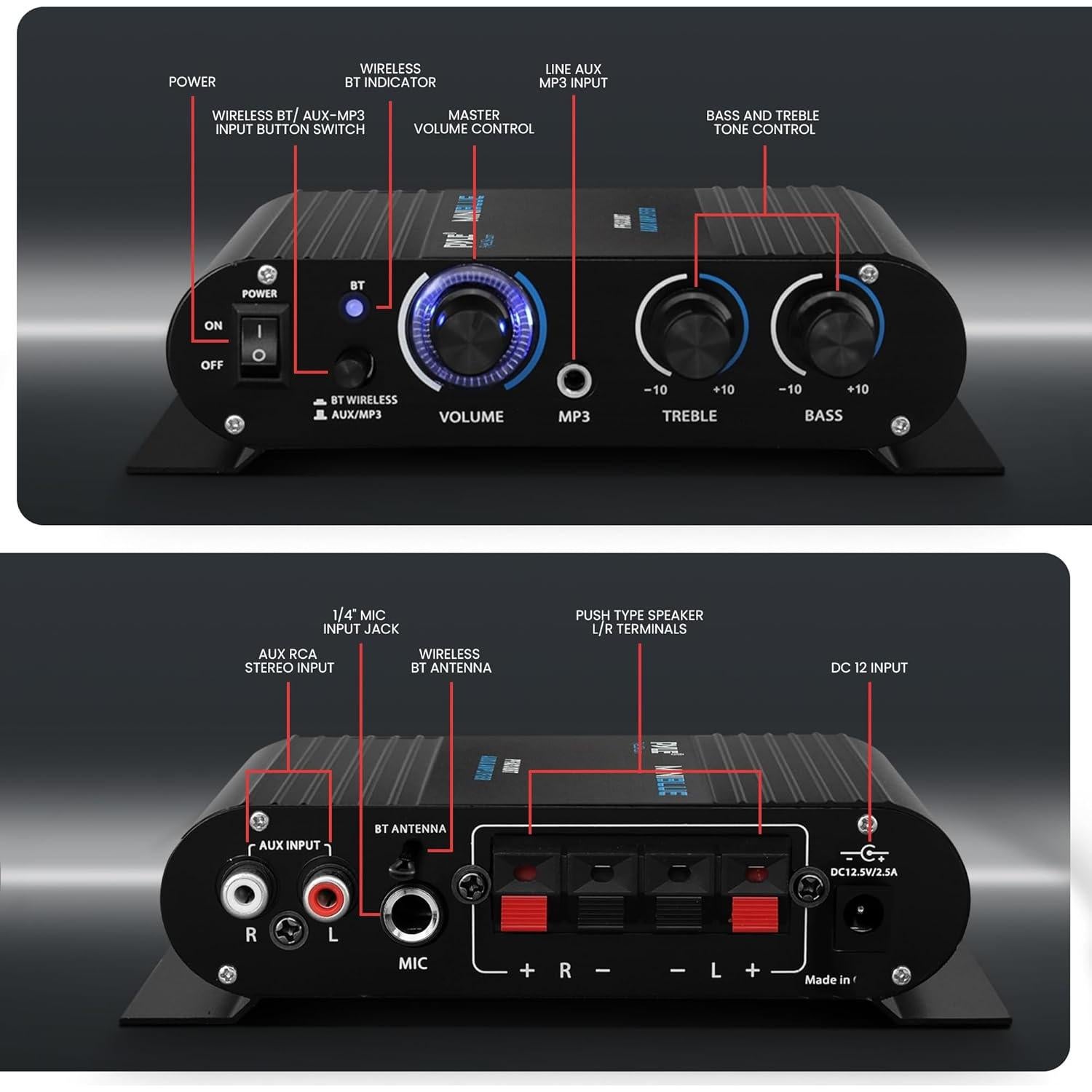 Amplificador de Audio Bluetooth Pyle PFA330BT 90W Doble Canal