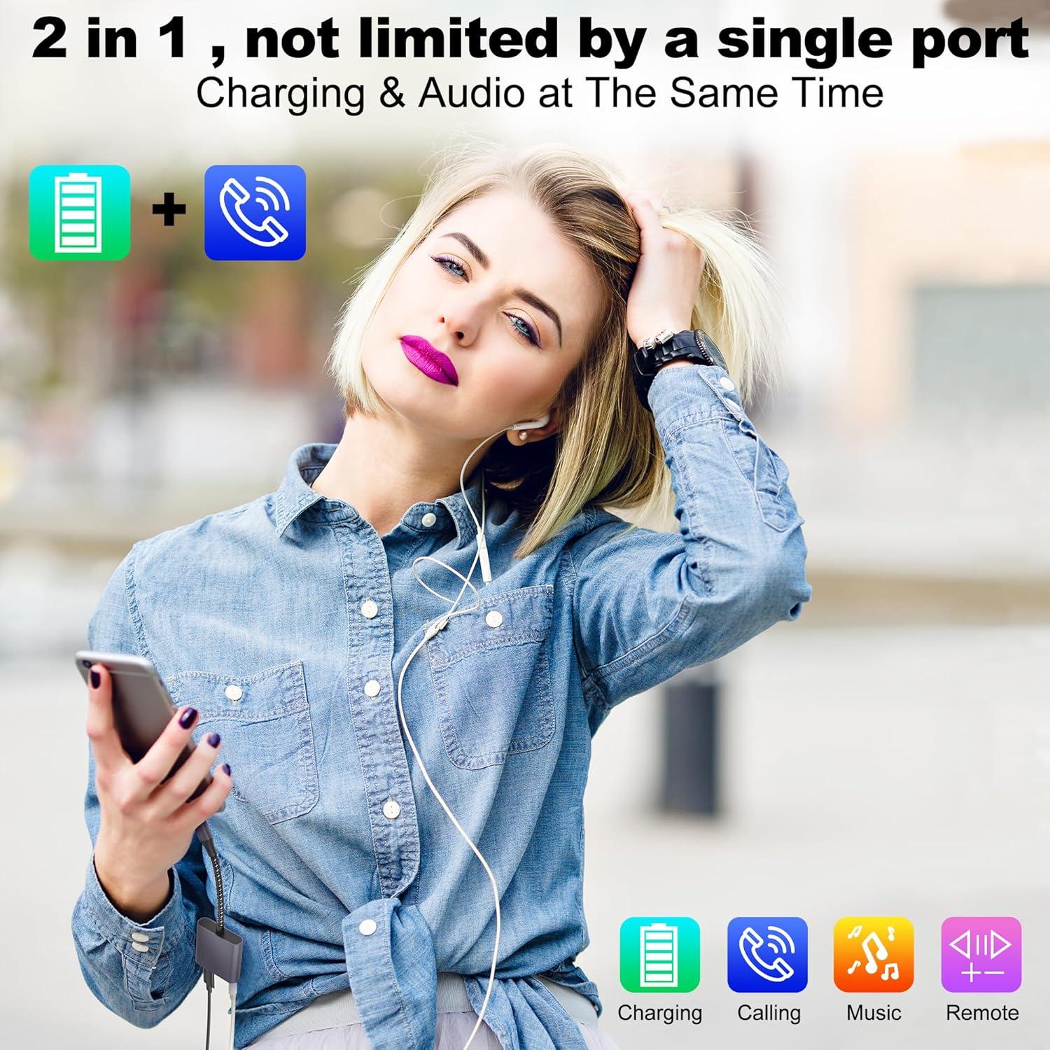 Adaptador 2 en 1 Lightning a 3.5mm y Cargador MFi para iPhone