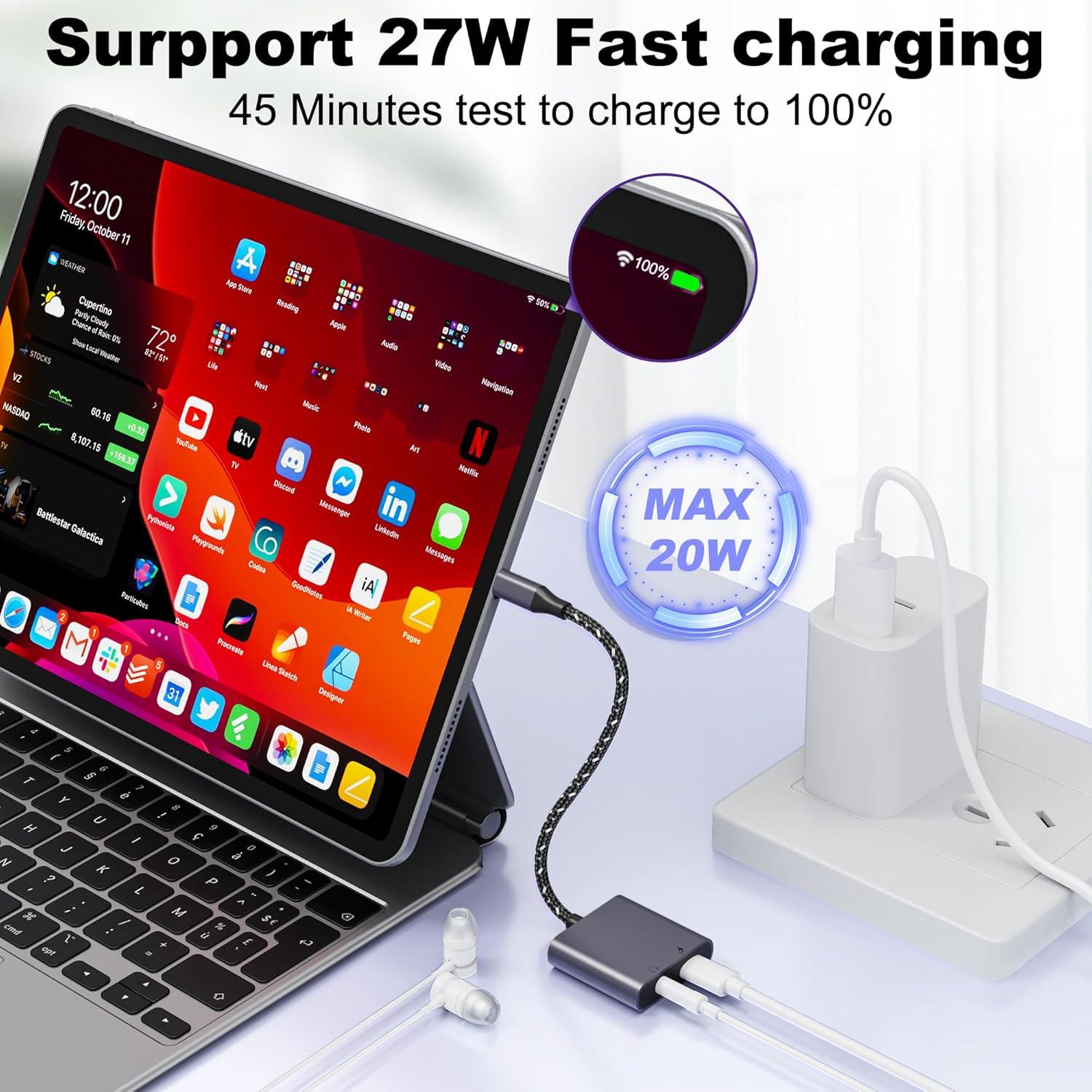 Adaptador 2 en 1 Lightning a 3.5mm y Cargador MFi para iPhone