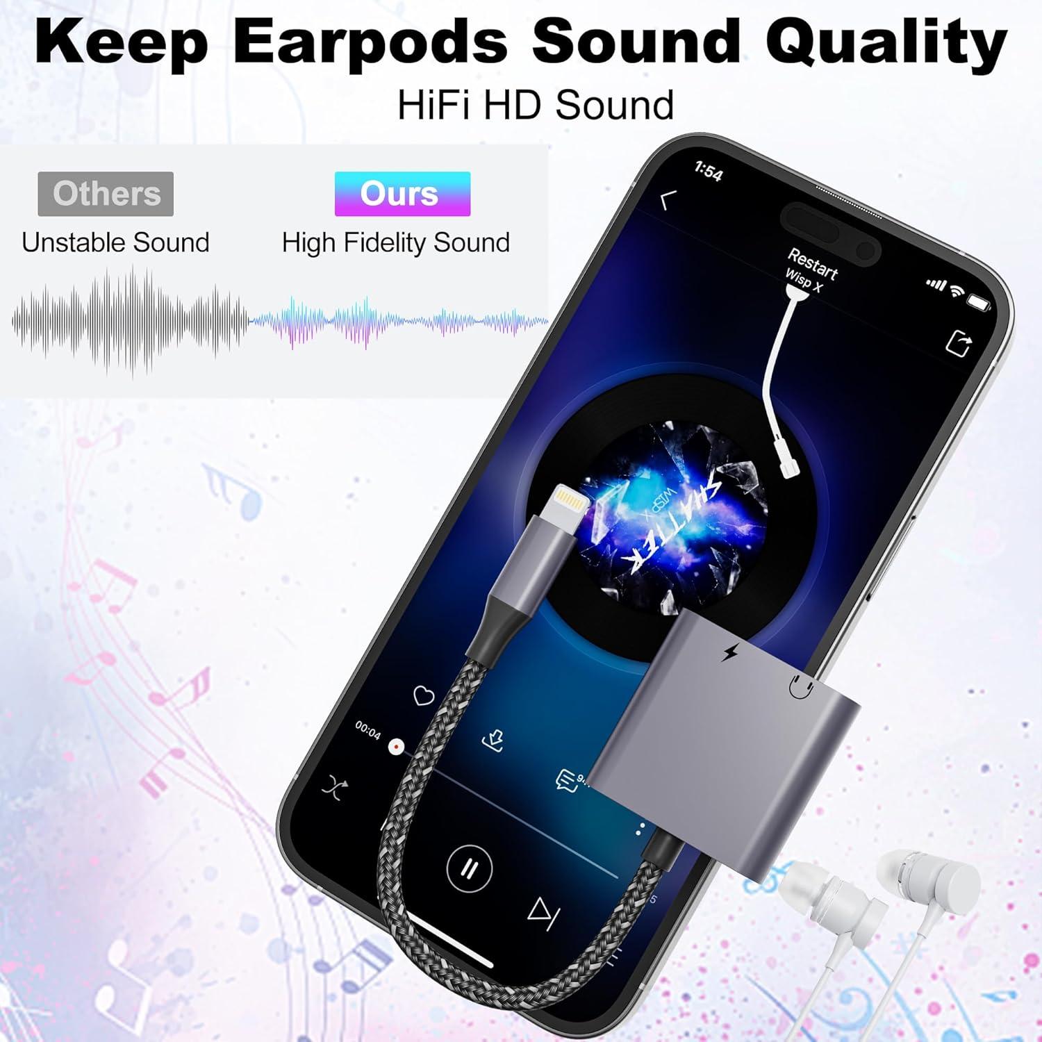 Adaptador 2 en 1 Lightning a 3.5mm y Cargador MFi para iPhone