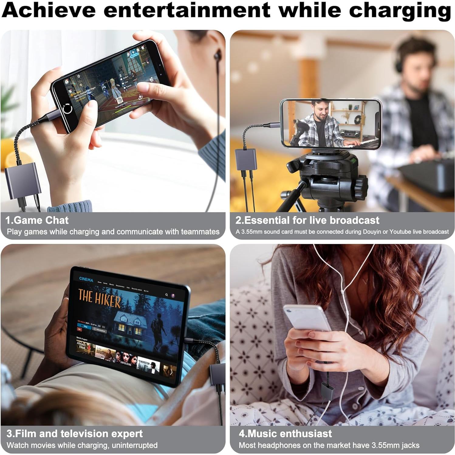 Adaptador 2 en 1 Lightning a 3.5mm y Cargador MFi para iPhone