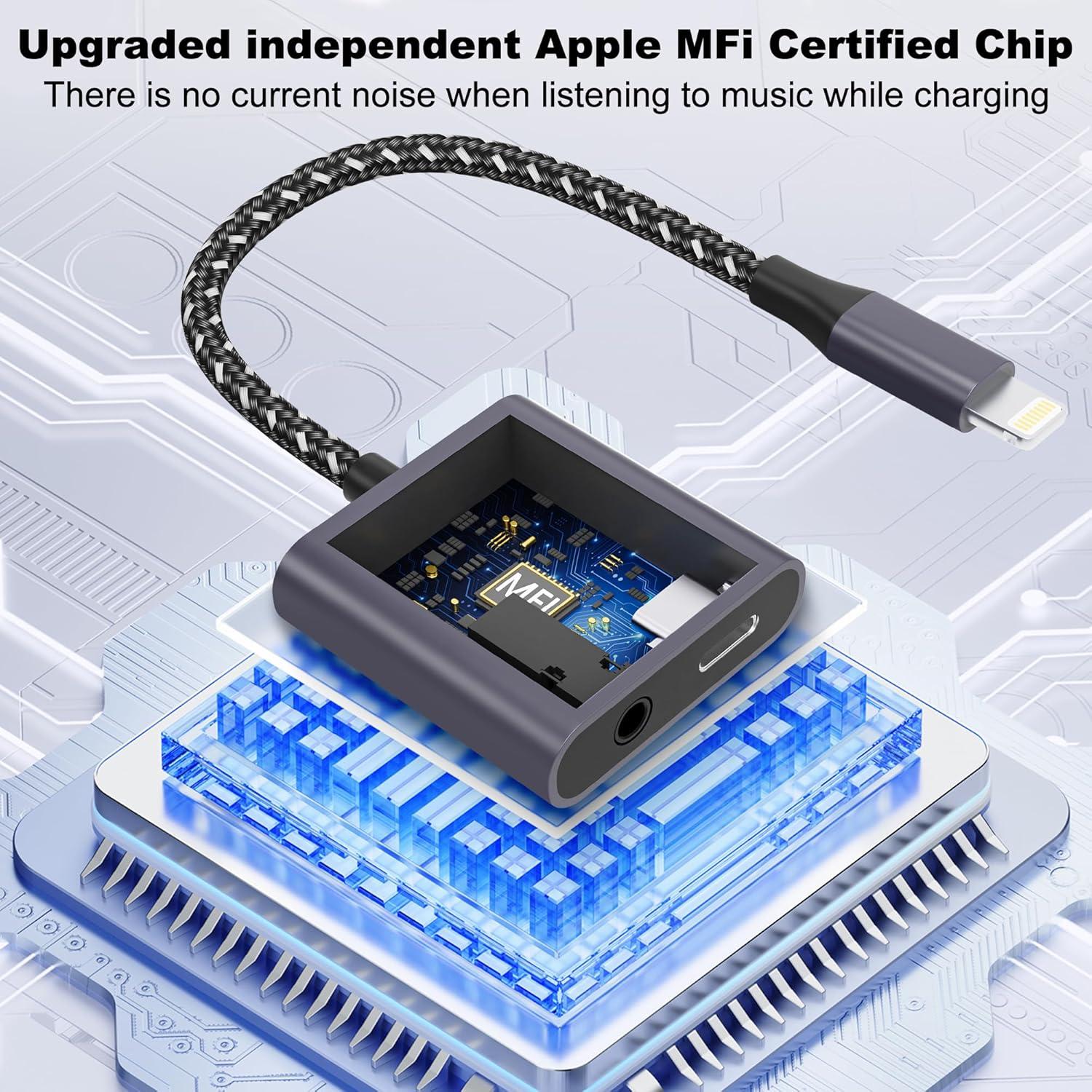 Adaptador 2 en 1 Lightning a 3.5mm y Cargador MFi para iPhone