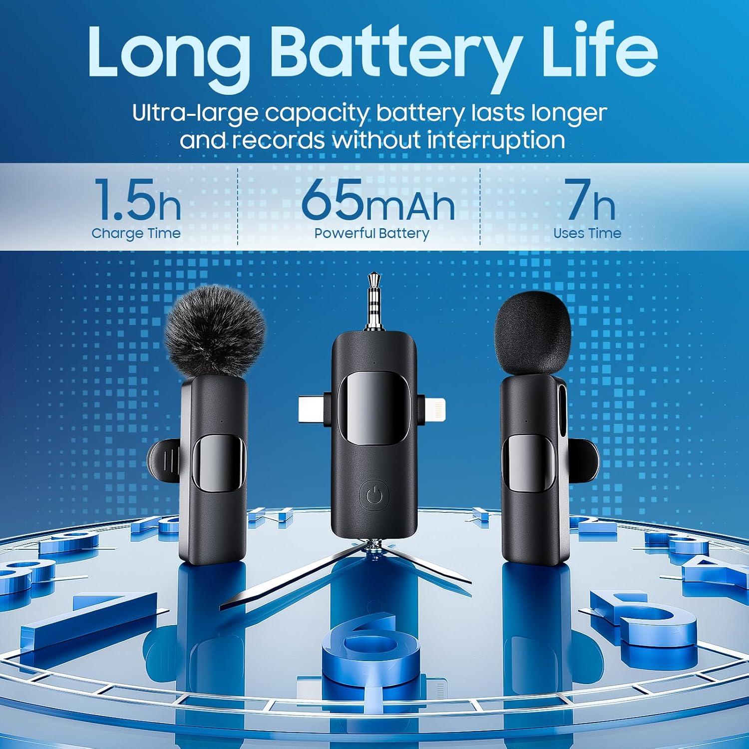 Micrófono Lavalier Inalámbrico YFIXQNSU K15 - 7h Batería, Cancelación Ruido