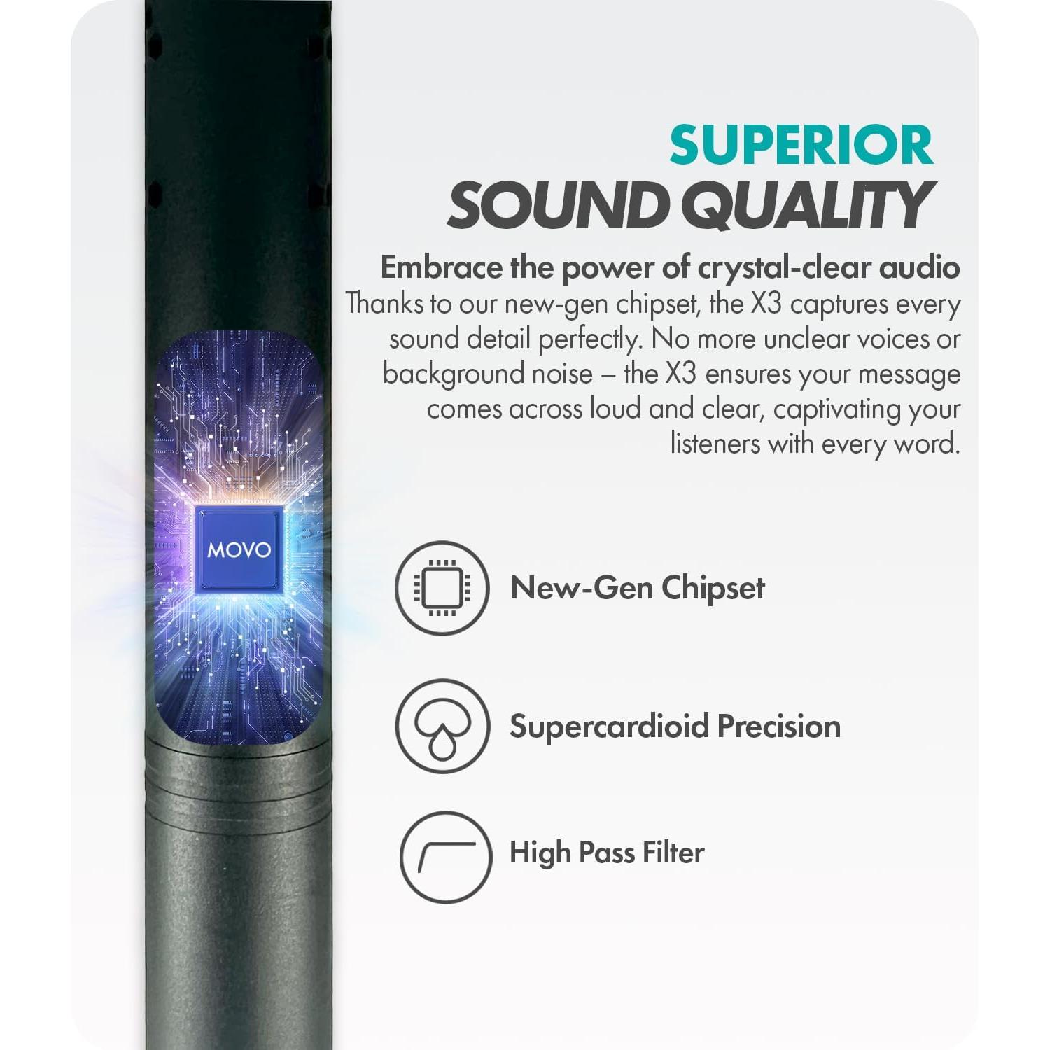 Micrófono de Escopeta Movo X3-II Supercardioide 27.94 cm