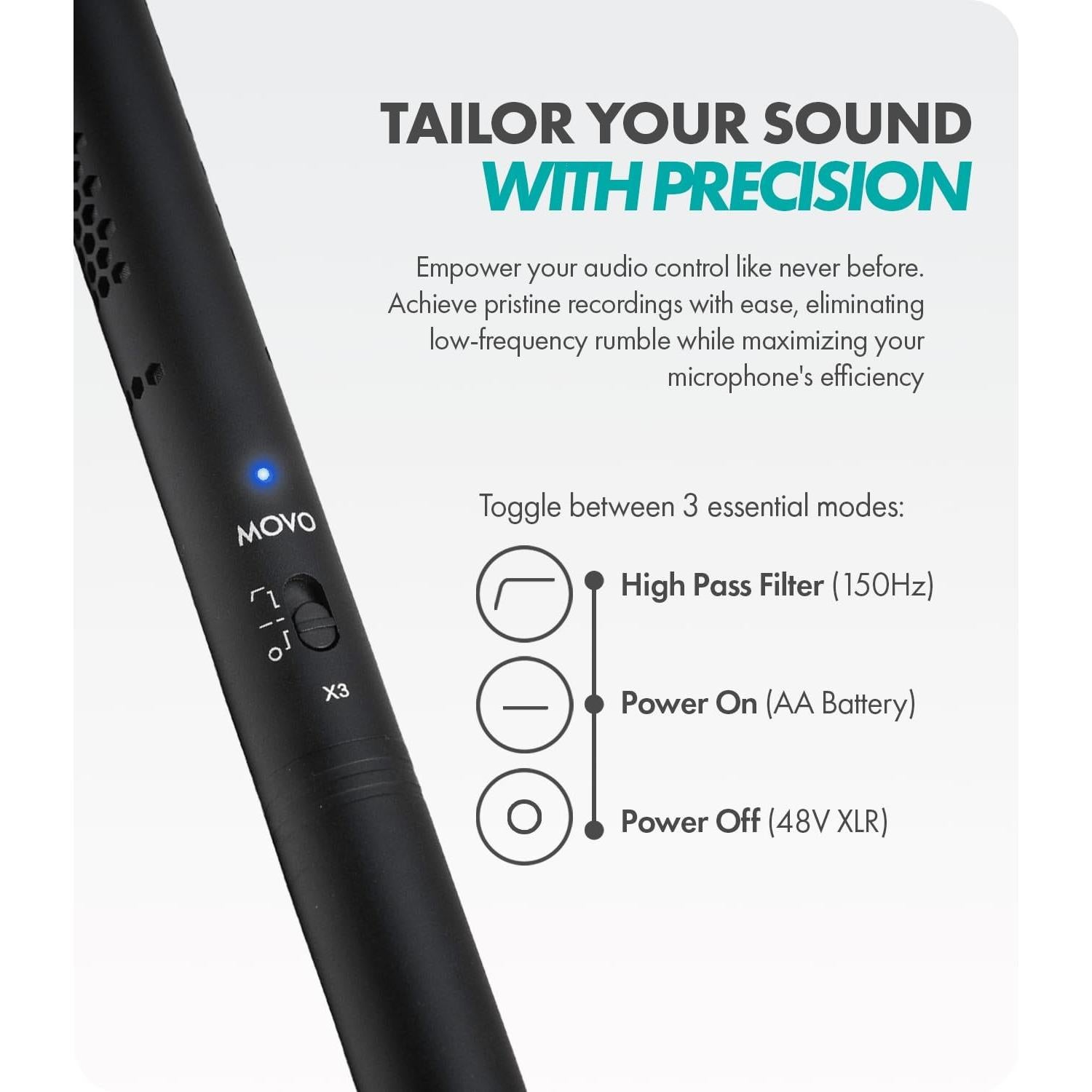 Micrófono de Escopeta Movo X3-II Supercardioide 27.94 cm