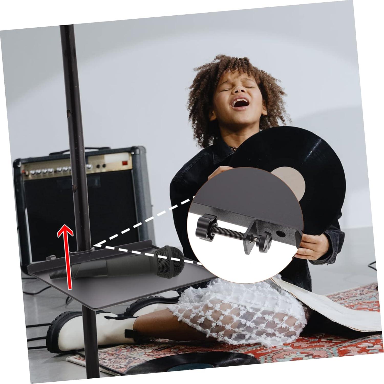 Soporte de Micrófono de Metal con Bandeja de Almacenamiento 23x16.5cm