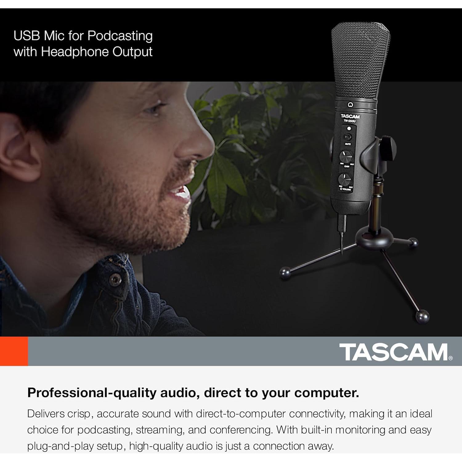 Tascam TM-250U USB Condenser Microphone for Podcasting, Conferencing, Computer Recording, and Online Audio (TM250U)