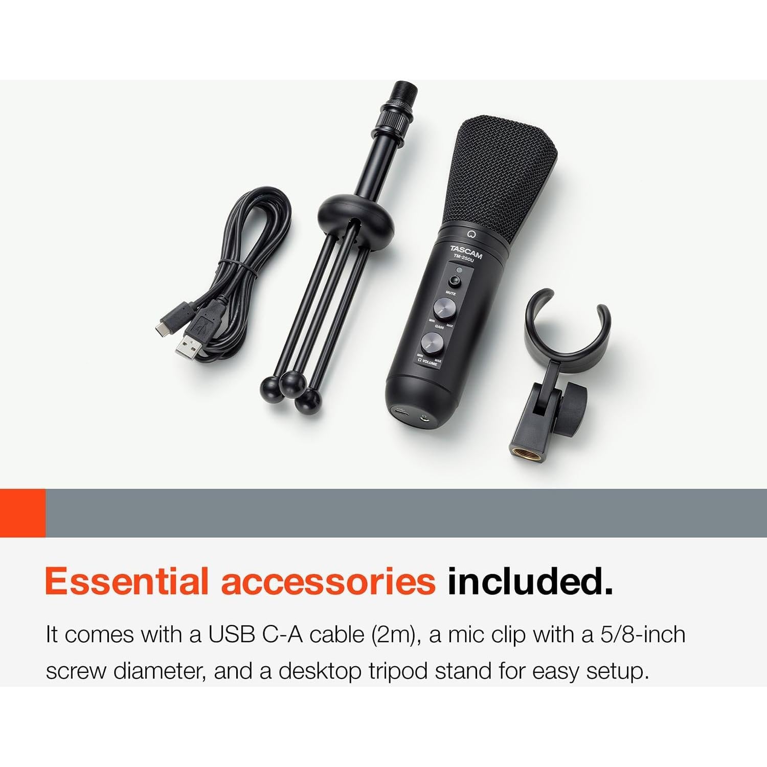 Tascam TM-250U USB Condenser Microphone for Podcasting, Conferencing, Computer Recording, and Online Audio (TM250U)