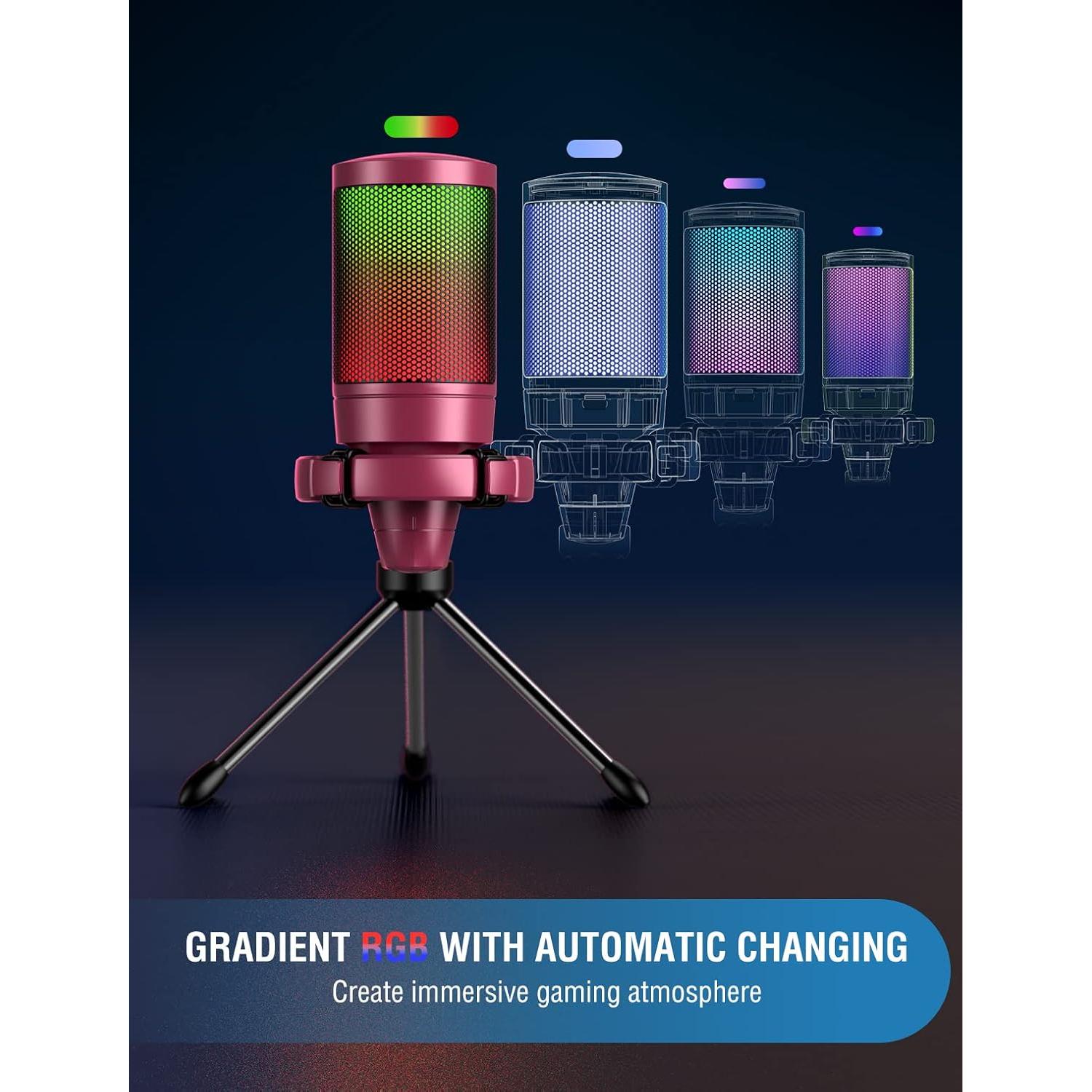 Micrófono de Streaming FIFINE USB RGB + Auriculares Monitoreo