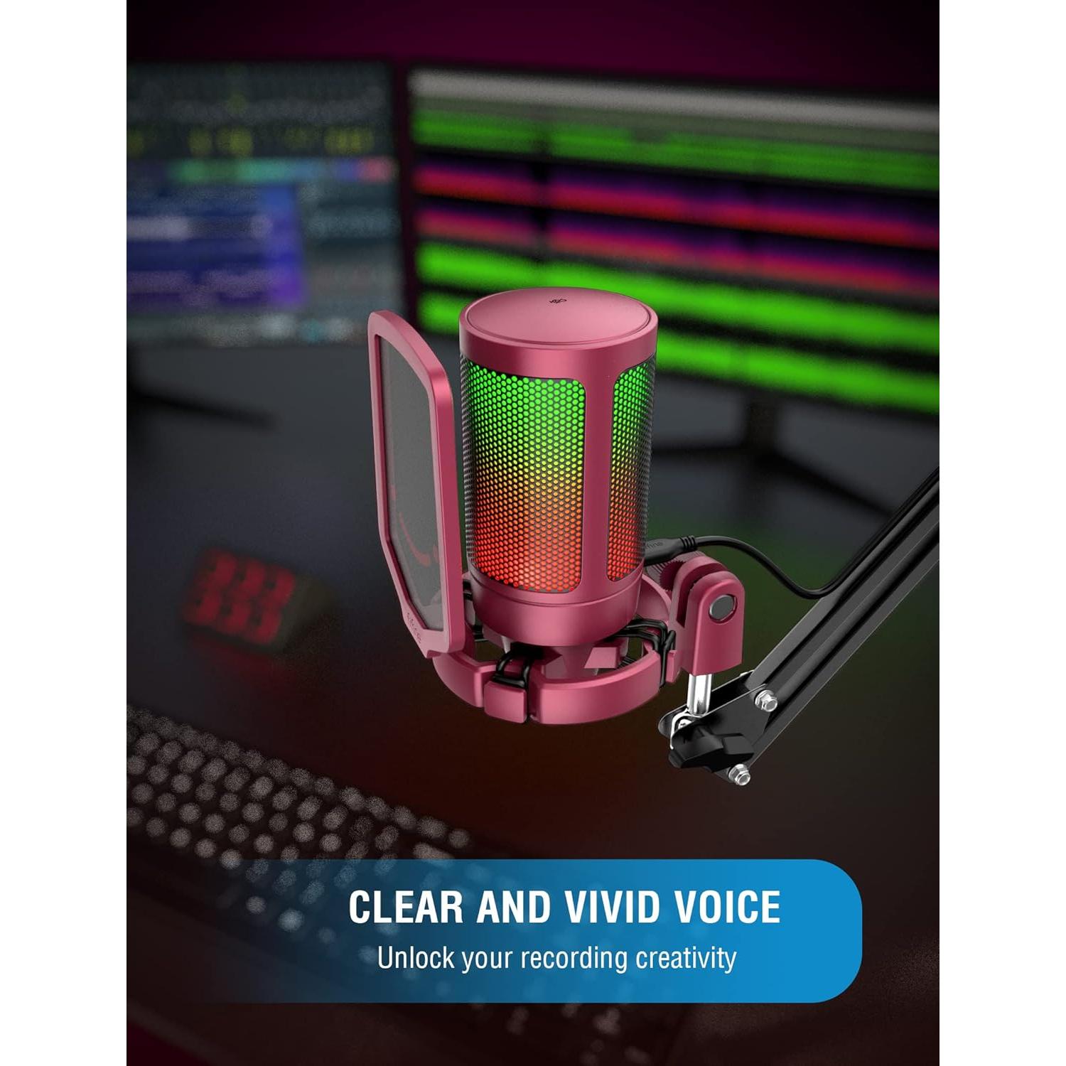 Micrófono de Streaming FIFINE USB RGB + Auriculares Monitoreo