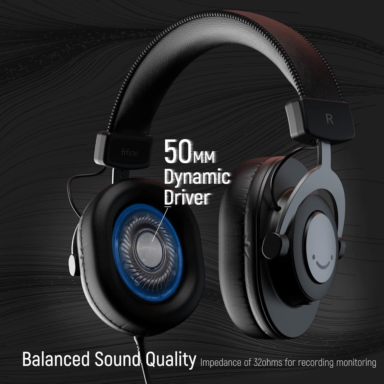 Micrófono de Streaming FIFINE USB RGB + Auriculares Monitoreo