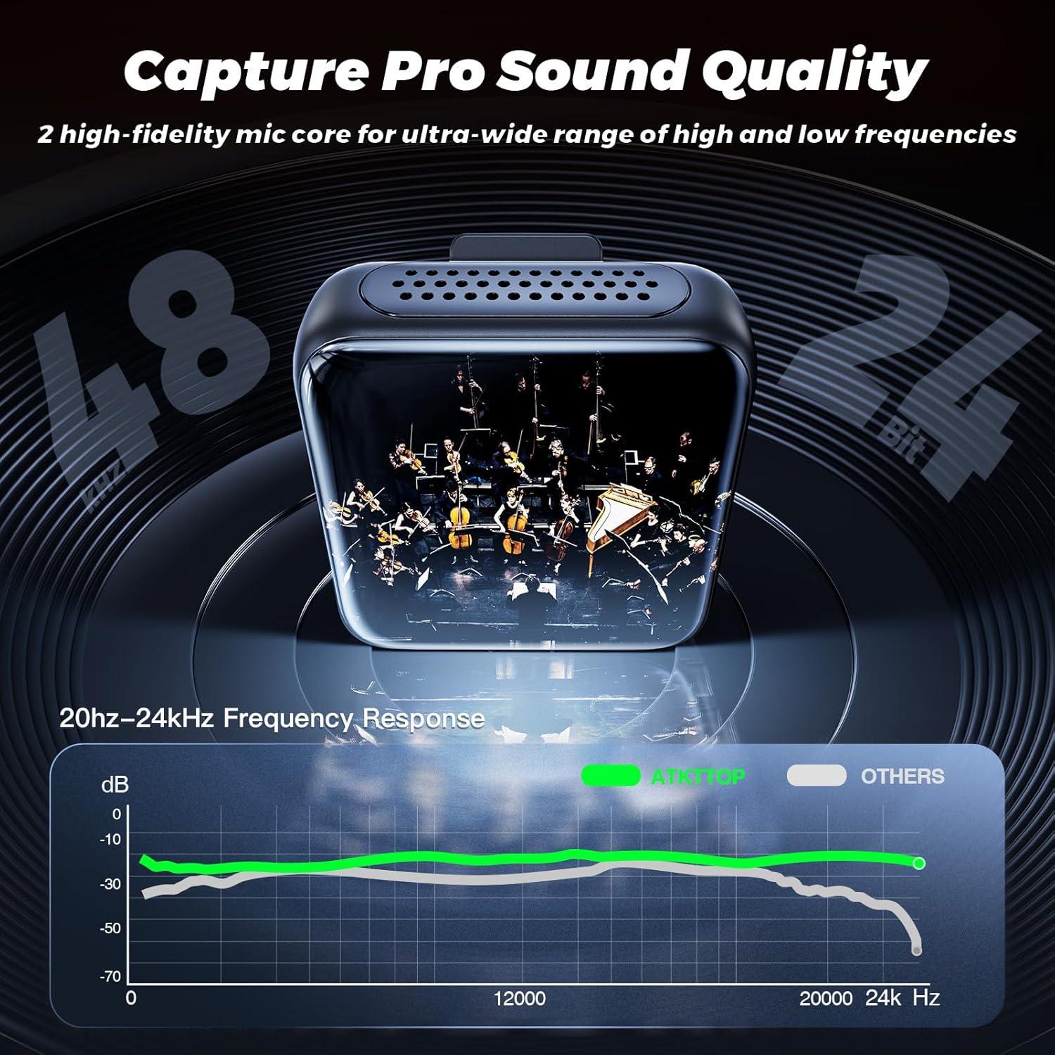 Micrófono Lavalier Inalámbrico ATKTTOP con Cancelación de Ruido