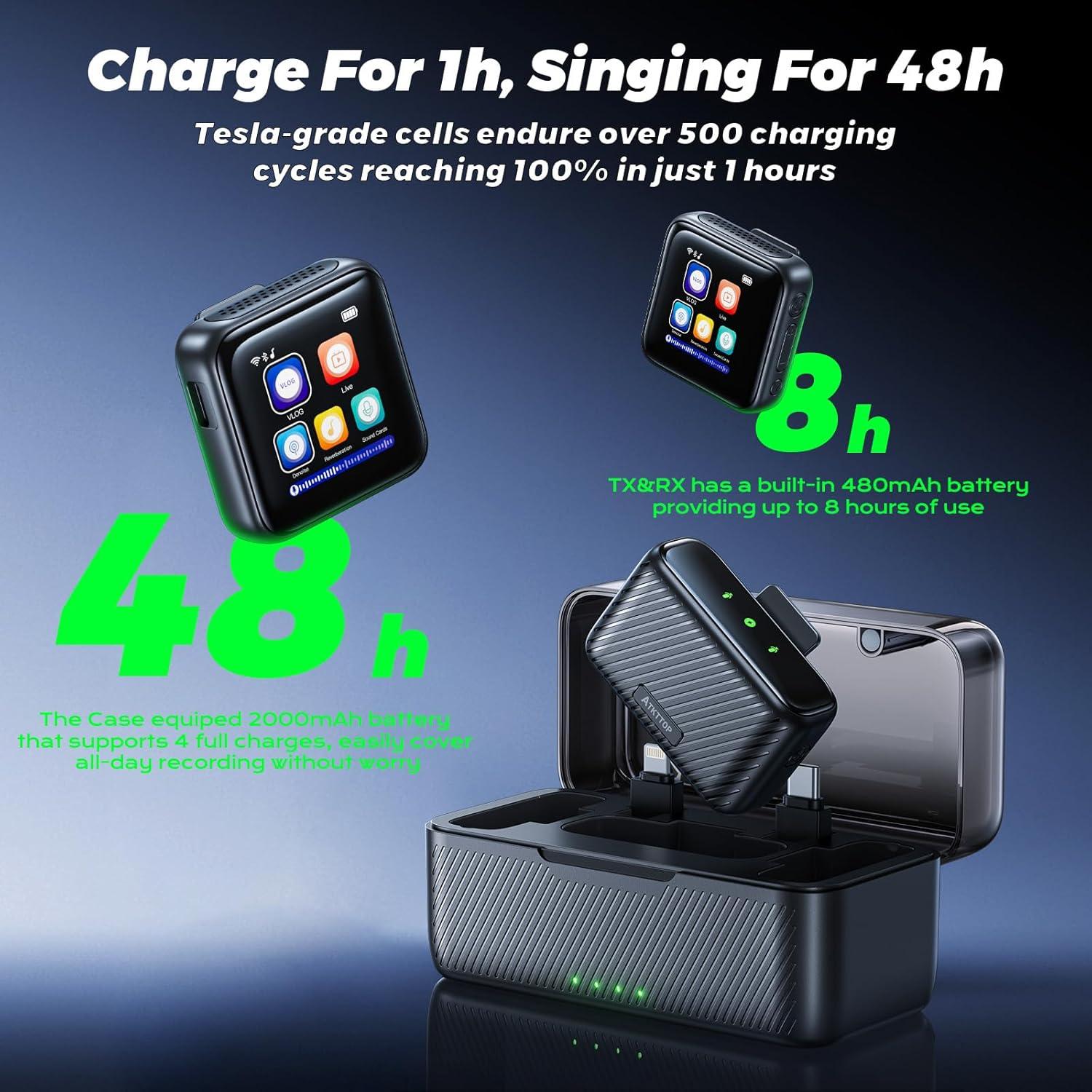 Micrófono Lavalier Inalámbrico ATKTTOP con Cancelación de Ruido