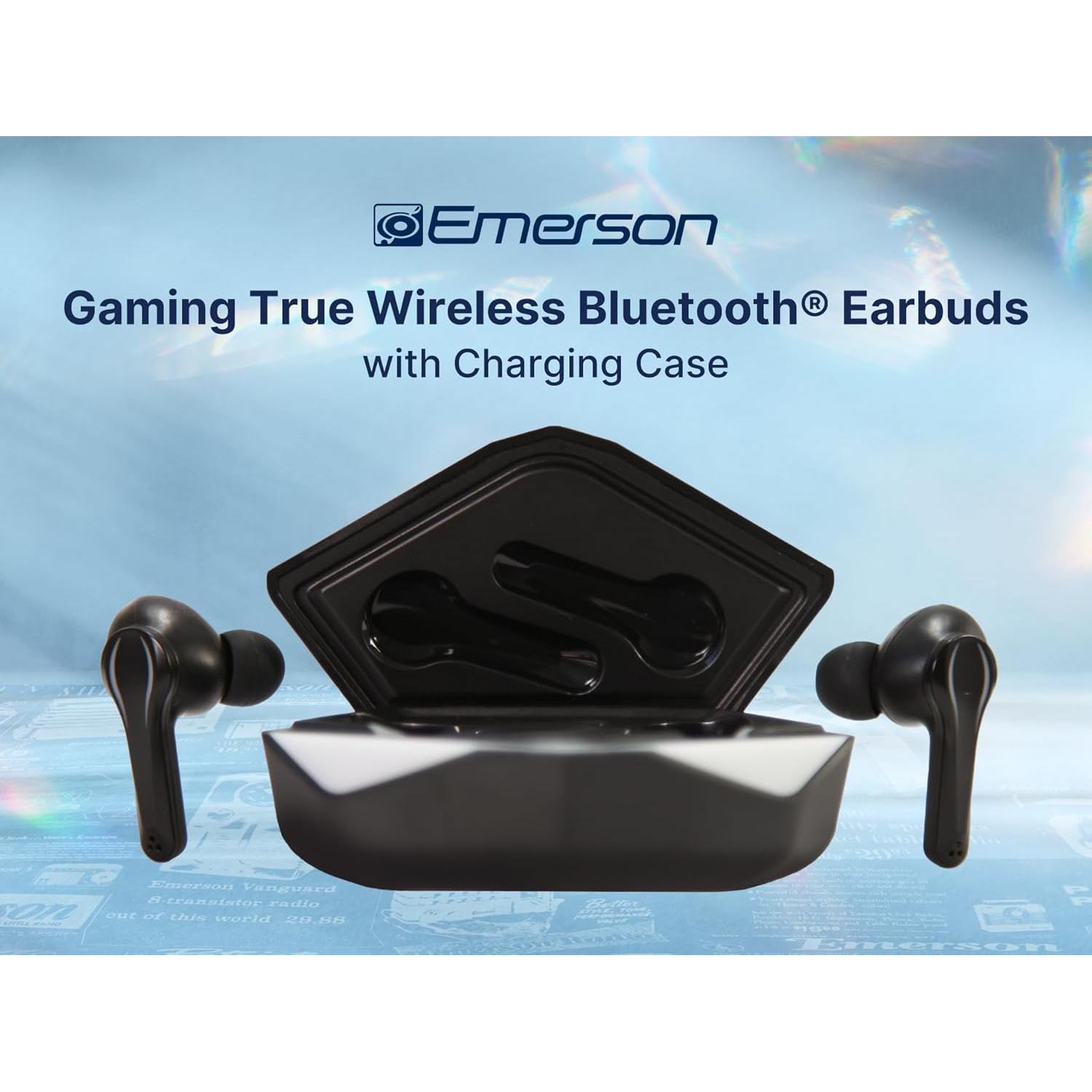 Emerson EG-1501 True Wireless Gaming Earbuds with Low-Latency Audio, Built-in Microphone, Bluetooth 5.1 Connectivity, RGB LED Lighting, and Noise-Cancellation – Perfect for Gaming and Streaming