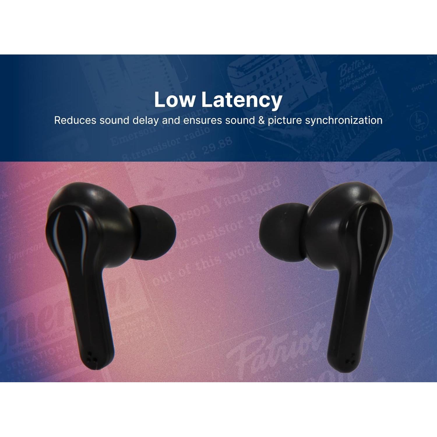 Emerson EG-1501 True Wireless Gaming Earbuds with Low-Latency Audio, Built-in Microphone, Bluetooth 5.1 Connectivity, RGB LED Lighting, and Noise-Cancellation – Perfect for Gaming and Streaming