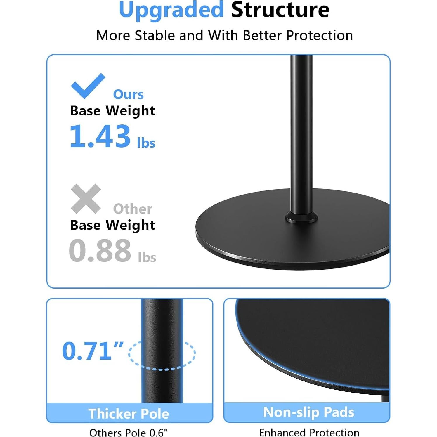 Soporte de Micrófono de Escritorio Negro con Base Ponderada 15.24 cm