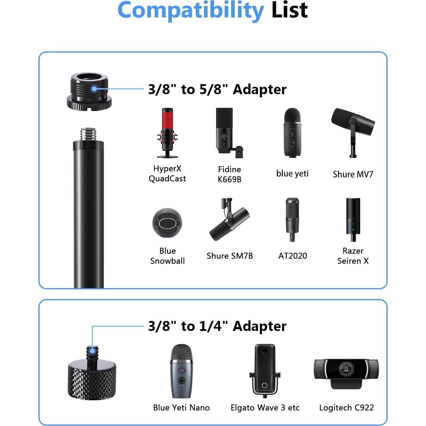 Soporte de Micrófono de Escritorio Negro con Base Ponderada 15.24 cm