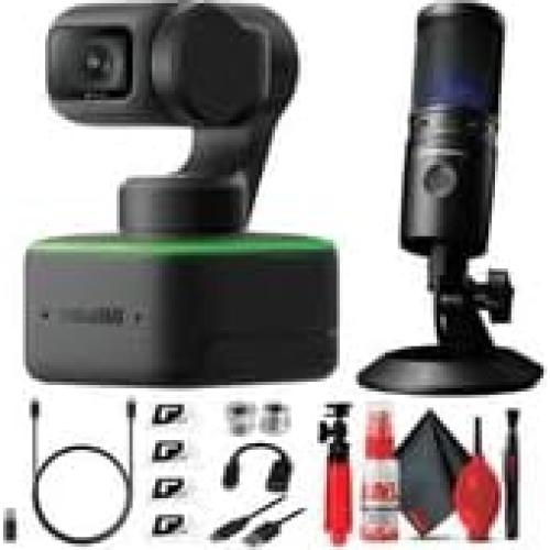 Insta360 Link UHD 4K AI Webcam with AT2020USB-X Microphone, Tripods, and 6Ave Cleaning Kit