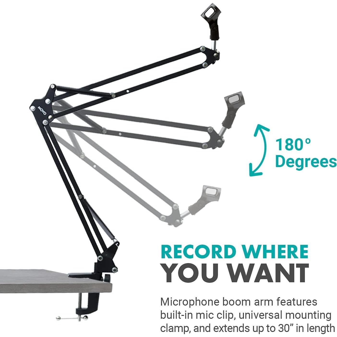 Movo Desktop Microphone Podcast Kit with Studio Headphones, Mount, and Mic Shield - USB-C Android and Computer Microphone for Streaming, Podcasts - Over Ear Headphones Wired for 6.35mm, 3.5mm Input