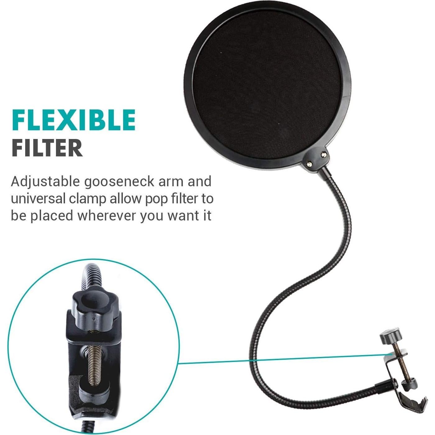 Movo Desktop Microphone Podcast Kit with Studio Headphones, Mount, and Mic Shield - USB-C Android and Computer Microphone for Streaming, Podcasts - Over Ear Headphones Wired for 6.35mm, 3.5mm Input