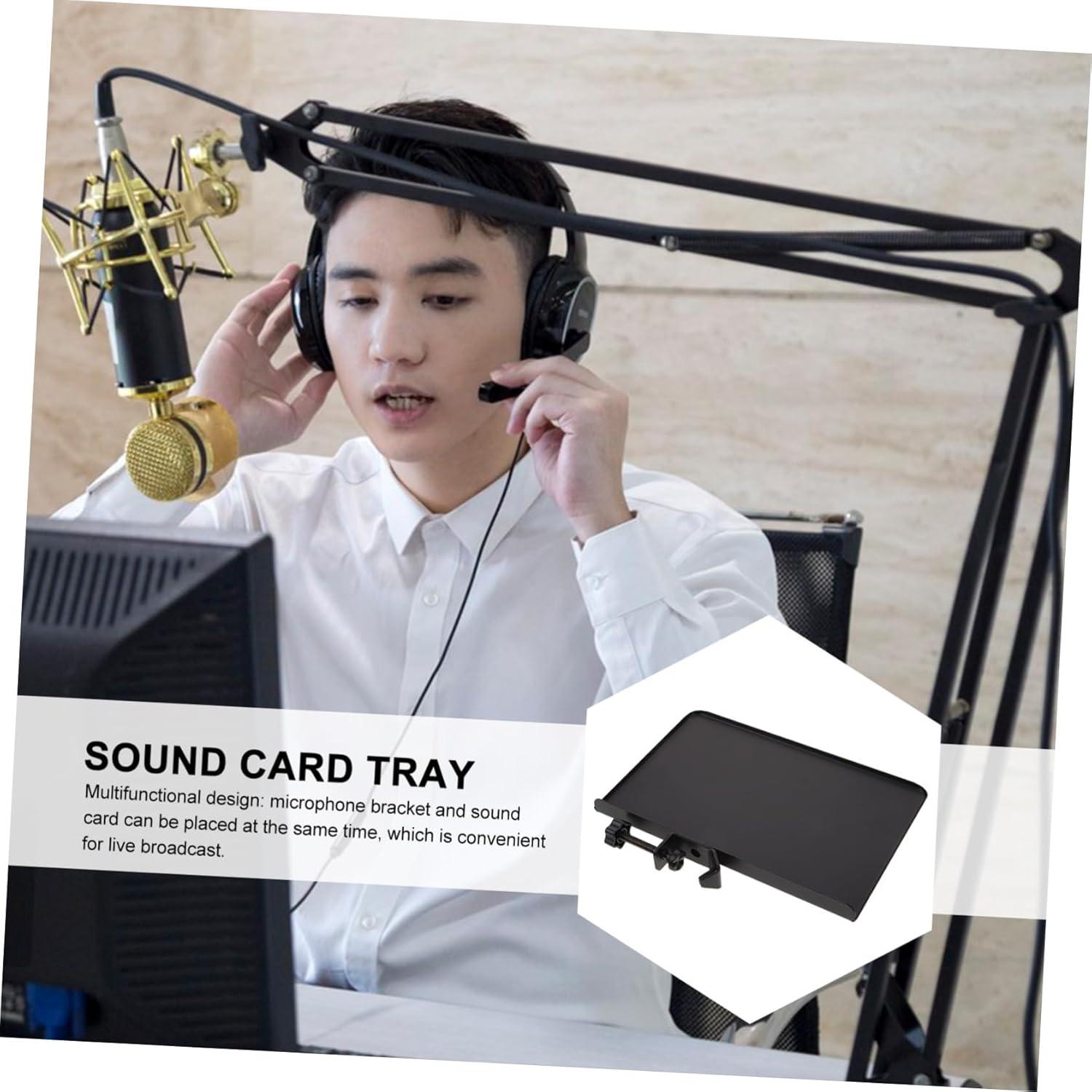 Microphone Sound Card Tray Durable Shelf Bracket for Live Streaming Photography Support and Mic Stand Use Raised Edges Prevent Slipping Easy to Use