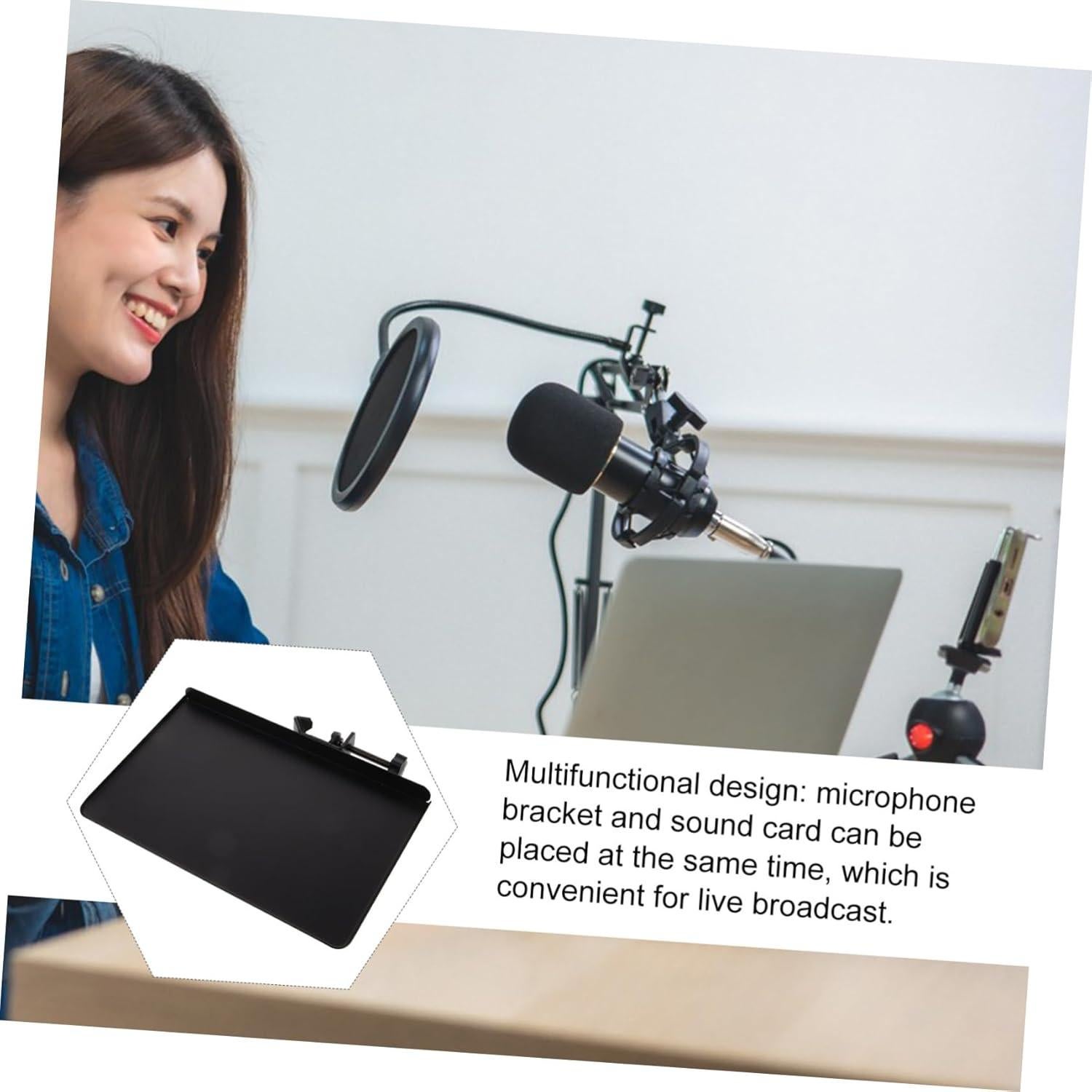 Microphone Sound Card Tray Durable Shelf Bracket for Live Streaming Photography Support and Mic Stand Use Raised Edges Prevent Slipping Easy to Use