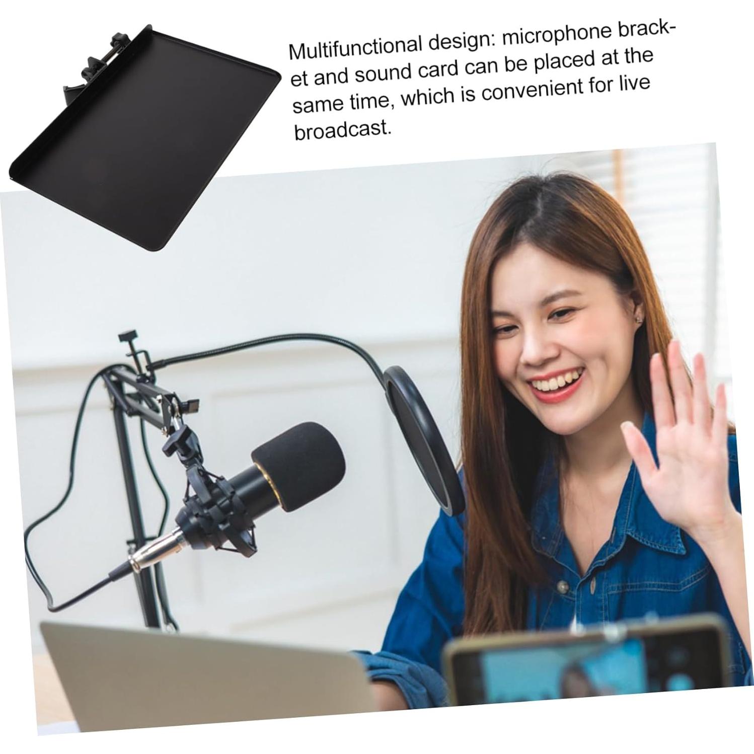 Microphone Sound Card Tray Durable Shelf Bracket for Live Streaming Photography Support and Mic Stand Use Raised Edges Prevent Slipping Easy to Use