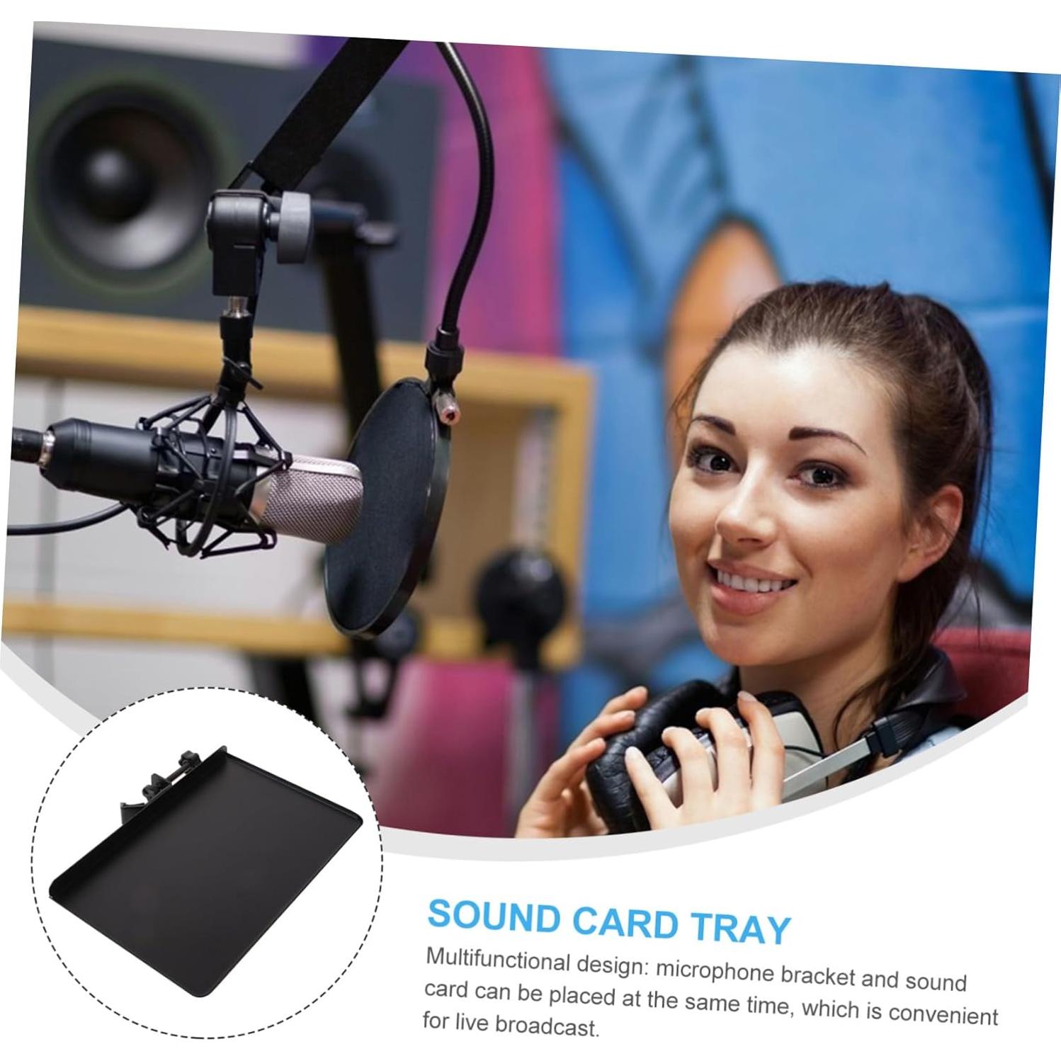 Microphone Sound Card Tray Durable Shelf Bracket for Live Streaming Photography Support and Mic Stand Use Raised Edges Prevent Slipping Easy to Use