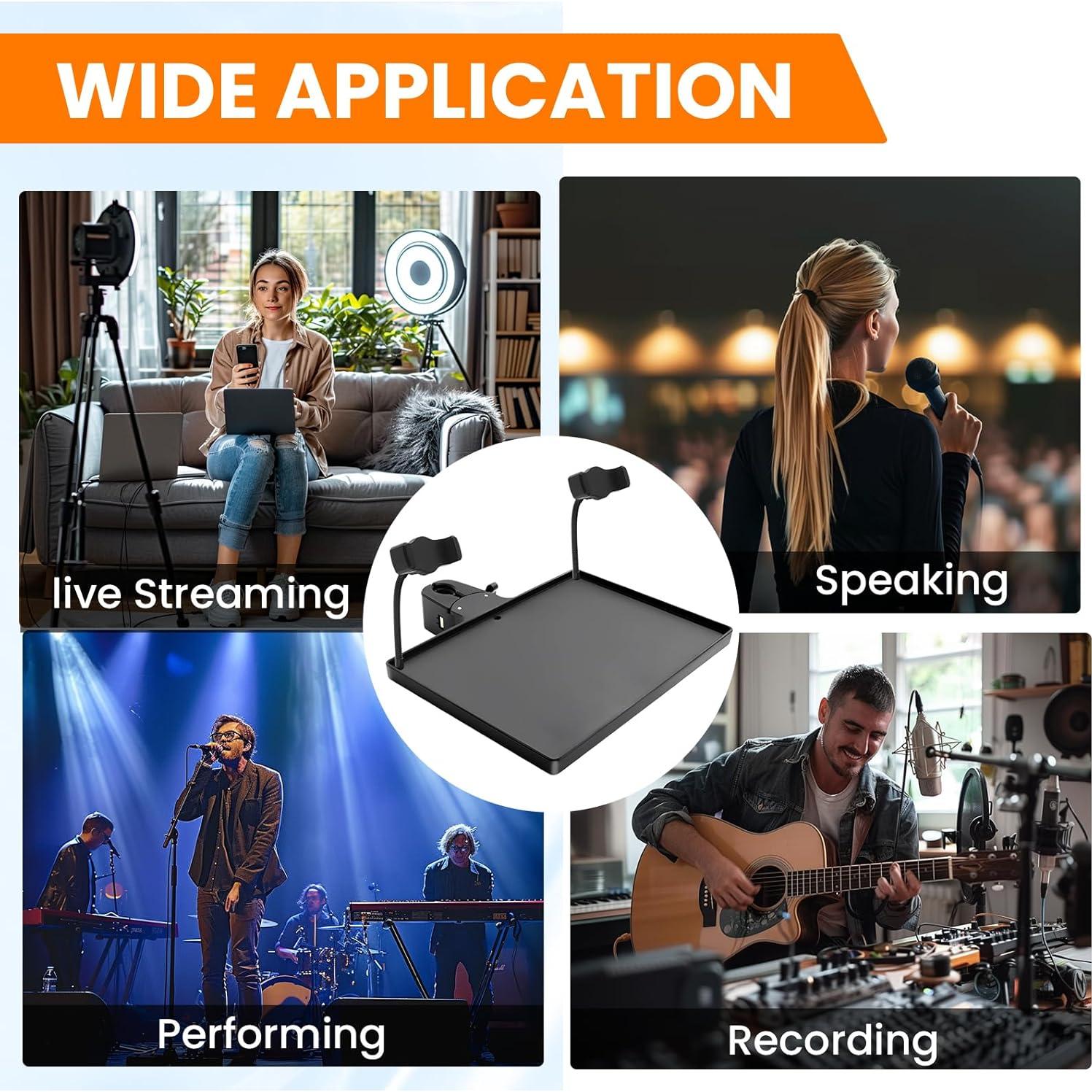 Bandeja Soporte Micrófono Ajustable con 2 Soportes para Teléfono