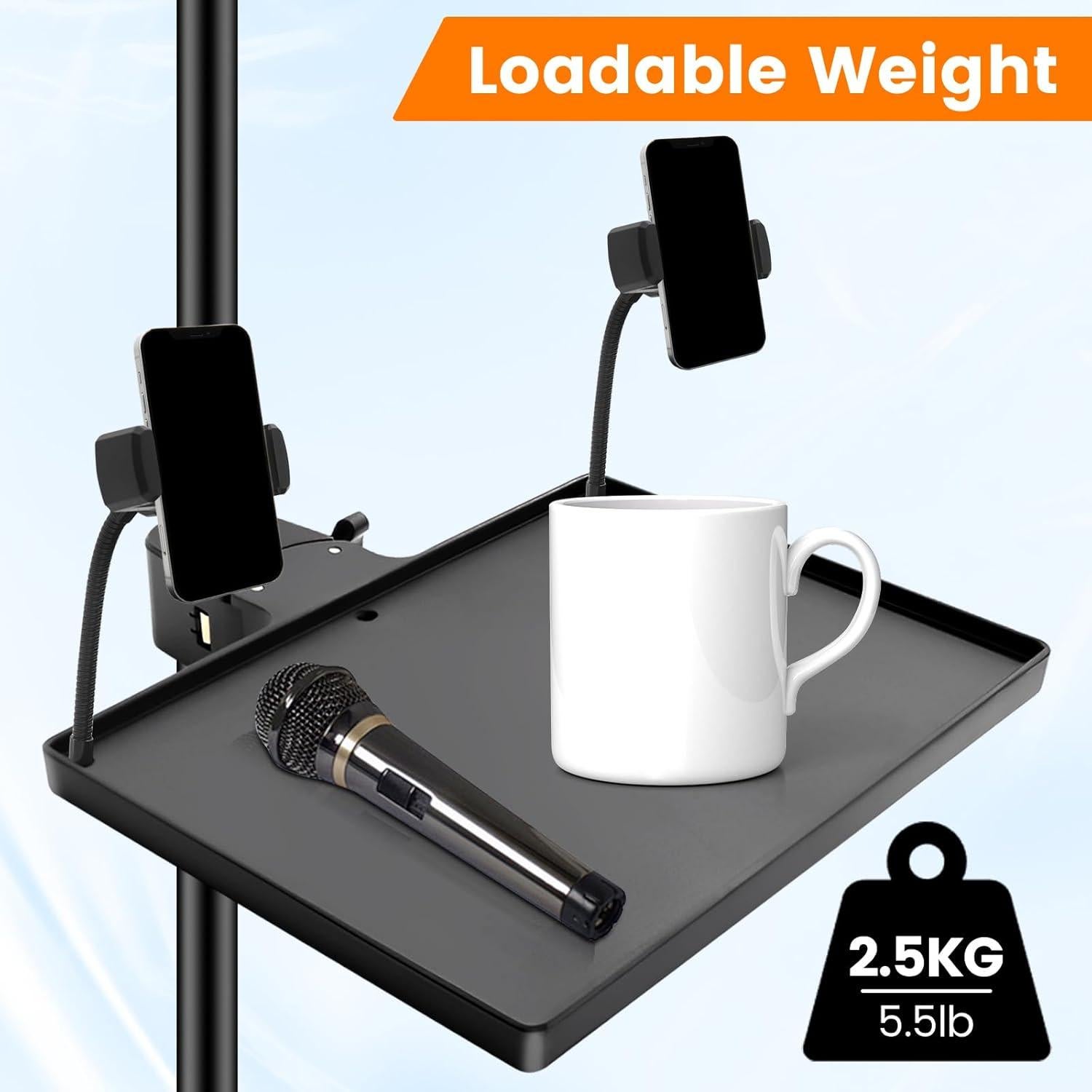 Bandeja Soporte Micrófono Ajustable con 2 Soportes para Teléfono