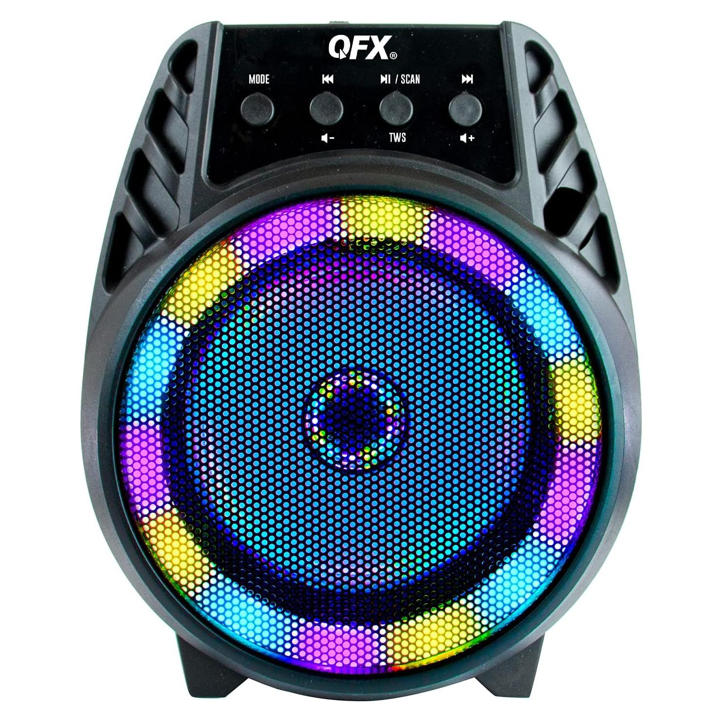 Altavoz Portátil Bluetooth QFX BT-64 con Woofer 4" y Luces LED