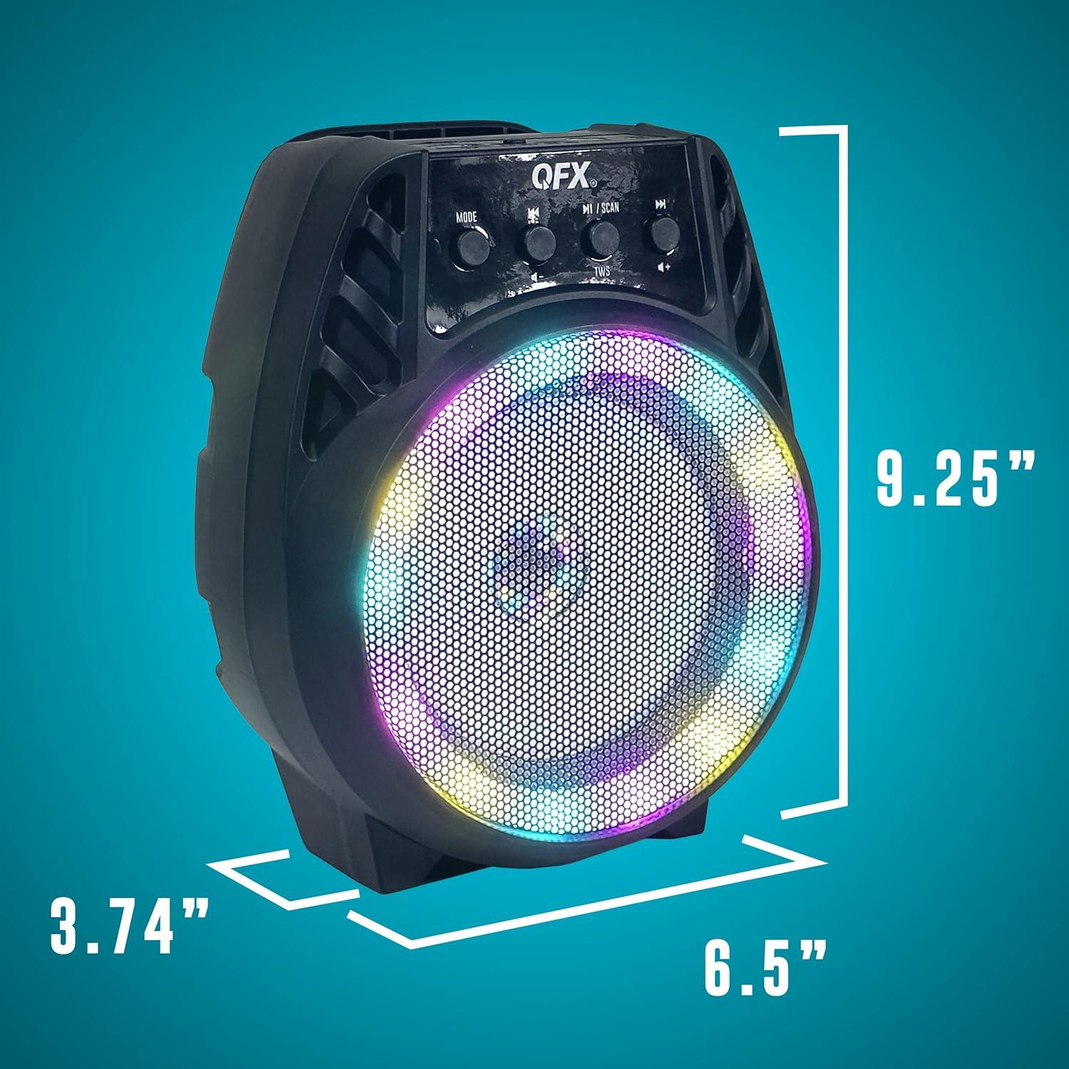 Altavoz Portátil Bluetooth QFX BT-64 con Woofer 4" y Luces LED
