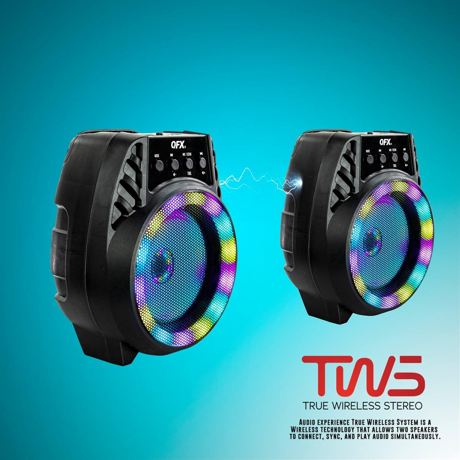 Altavoz Portátil Bluetooth QFX BT-64 con Woofer 4" y Luces LED