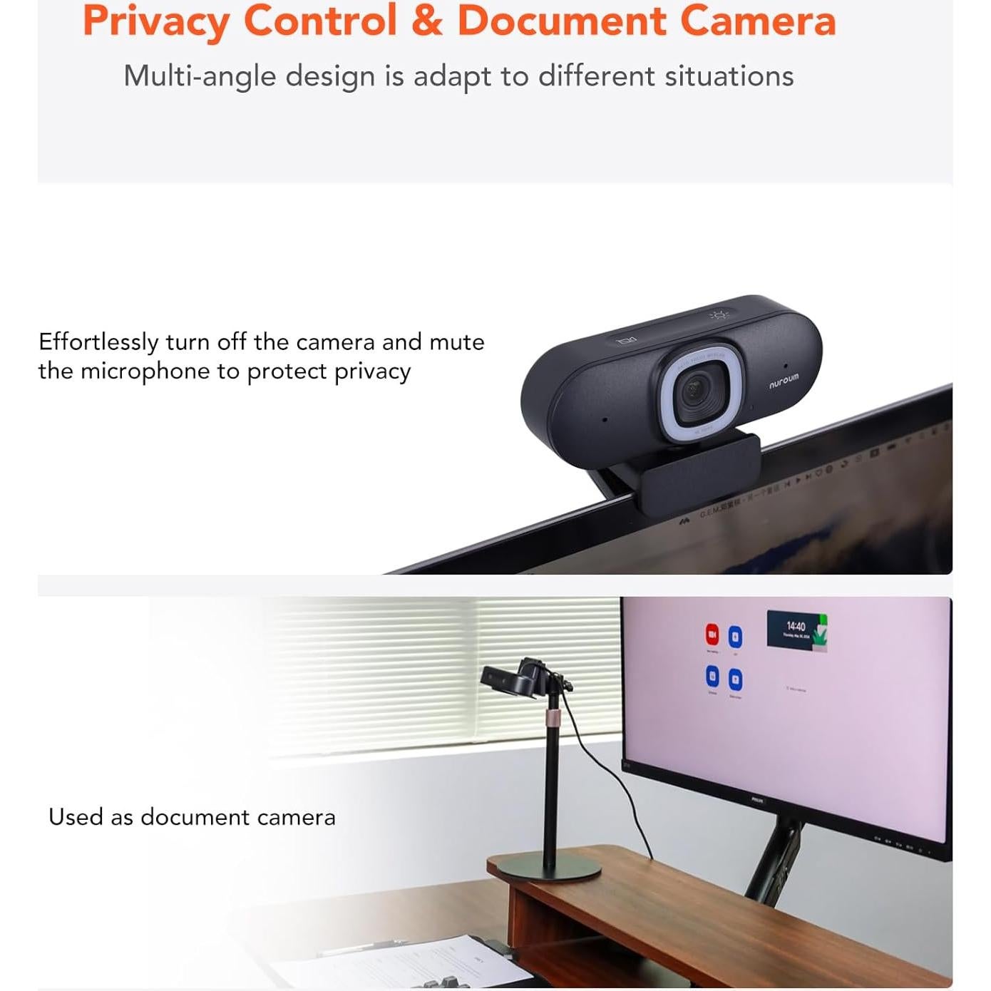 Cámara Web NUROUM V15-AFL 1080P con Luz Anular y Autofoco