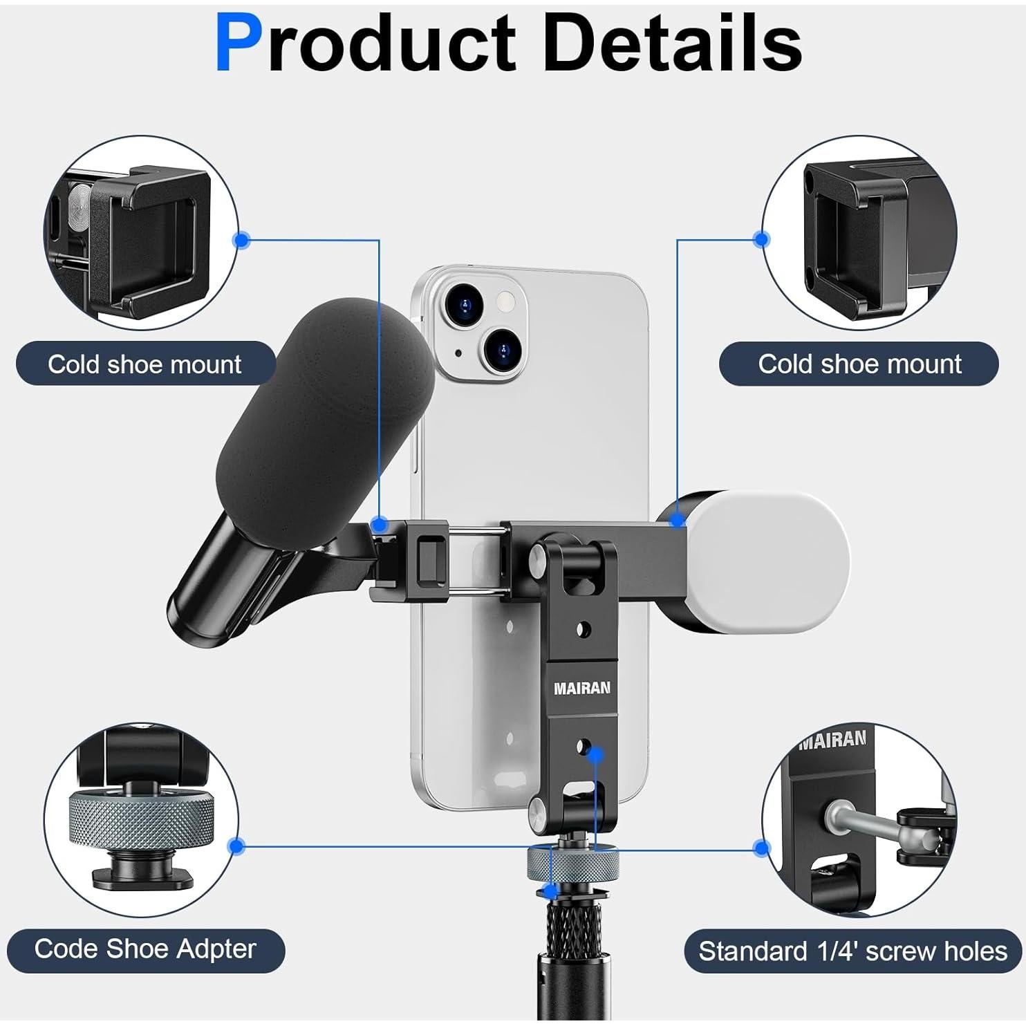 Soporte de Teléfono Mairan para Trípode de Aluminio 360°
