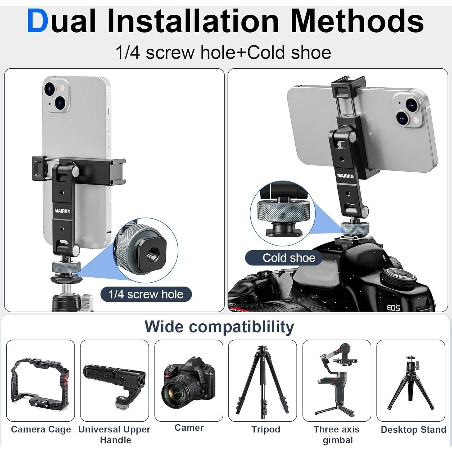 Soporte de Teléfono Mairan para Trípode de Aluminio 360°