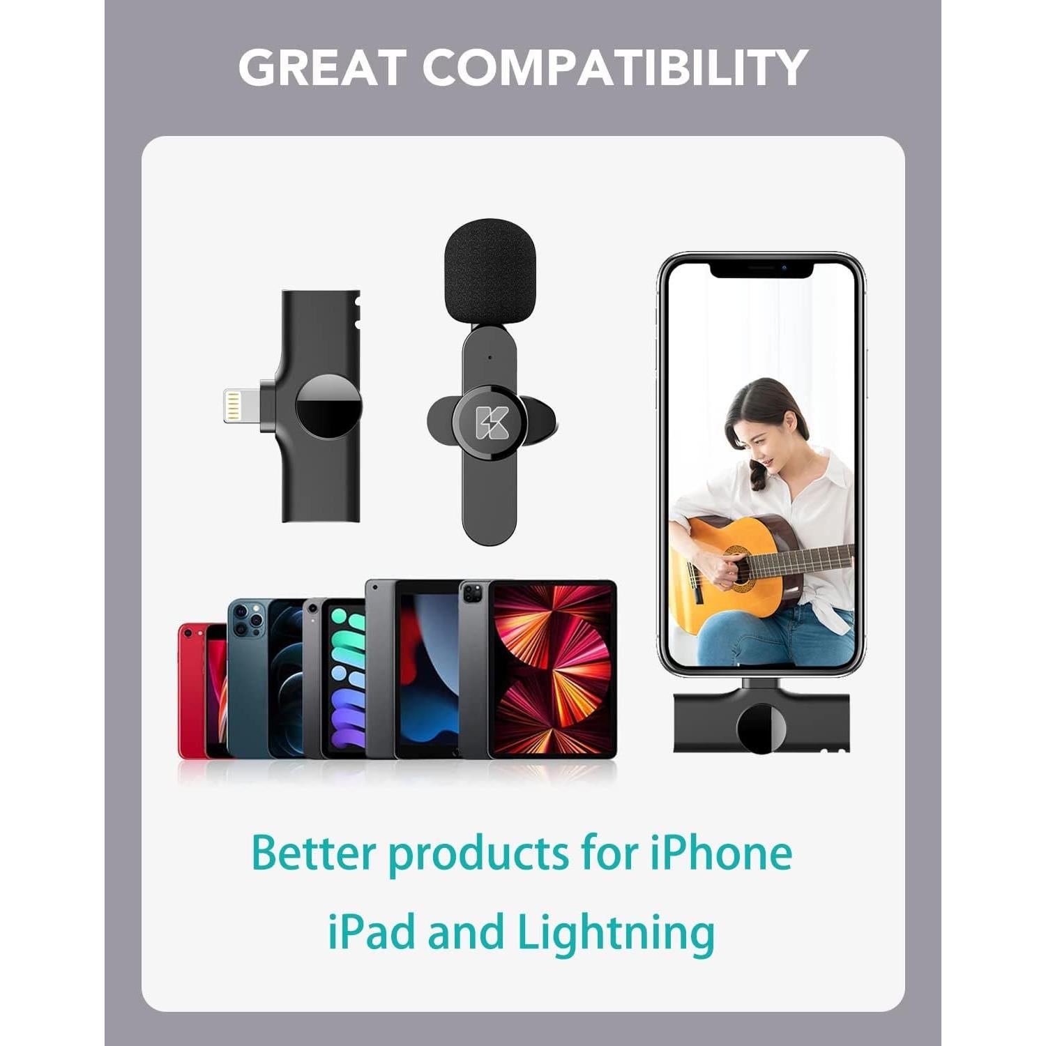 Micrófono Lavalier Inalámbrico KDMLR para iPhone y iPad