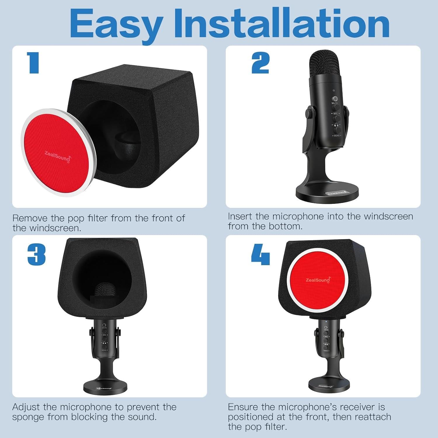 Micrófono Gaming ZealSound K66B con Filtro Pop y Soporte