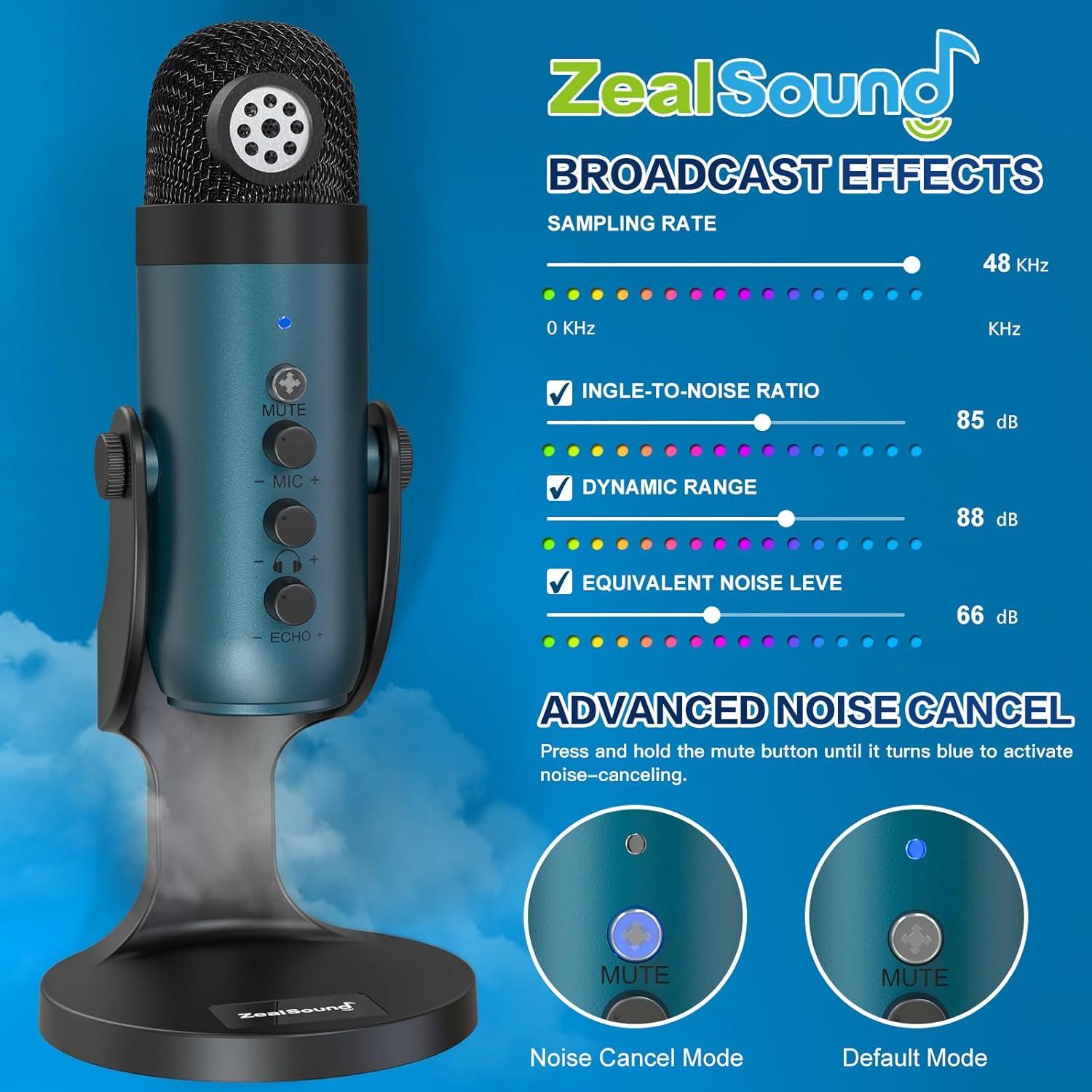 Micrófono USB ZealSound K66T con Filtro Pop y Accesorios