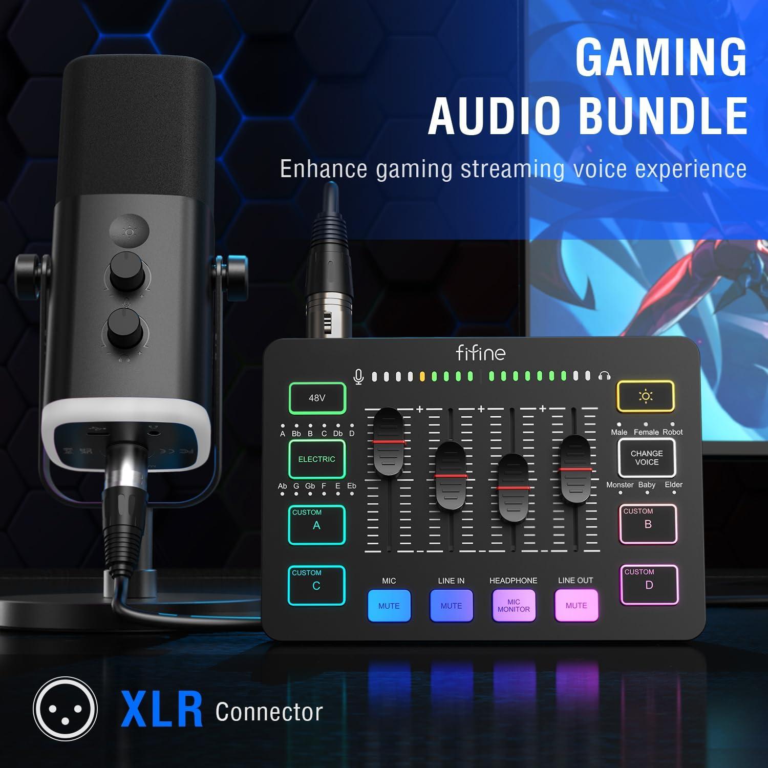 Micrófono Dinámico XLR FIFINE para Juegos y Streaming con Mezclador