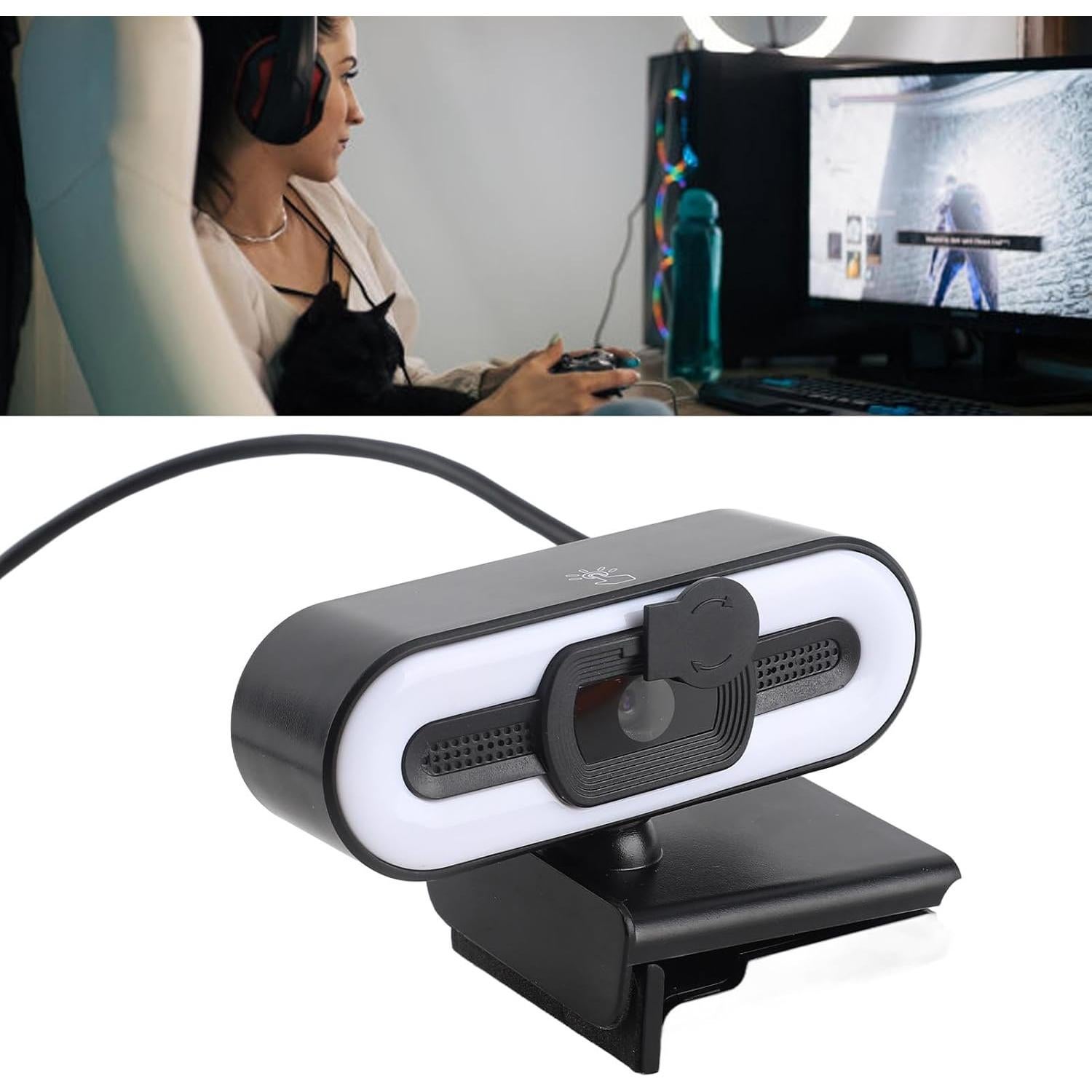 Cámara Web 4K YUEHISY con Micrófono y Luz de Relleno