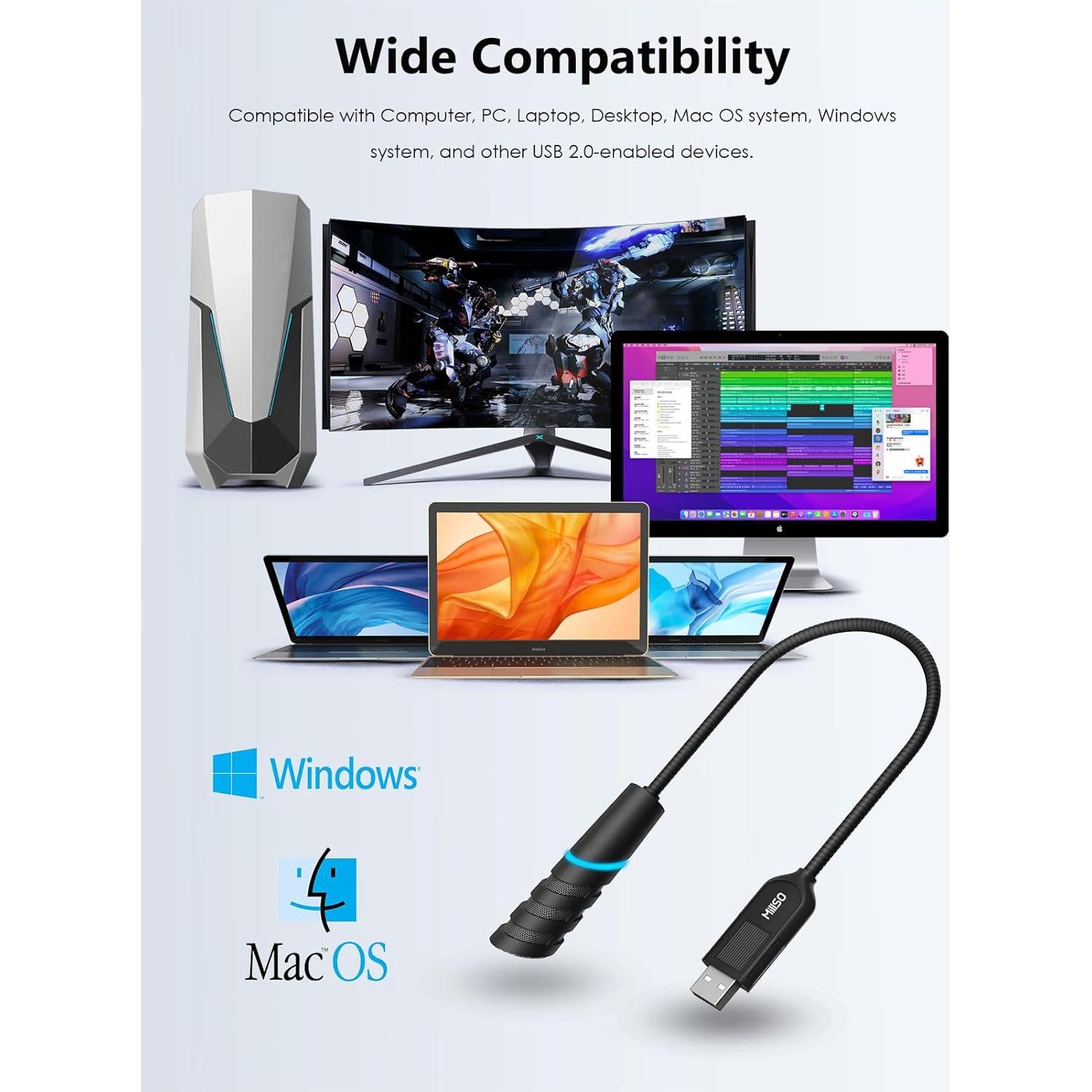 Micrófono USB MillSO Omnidireccional Cuello de Ganso 40g