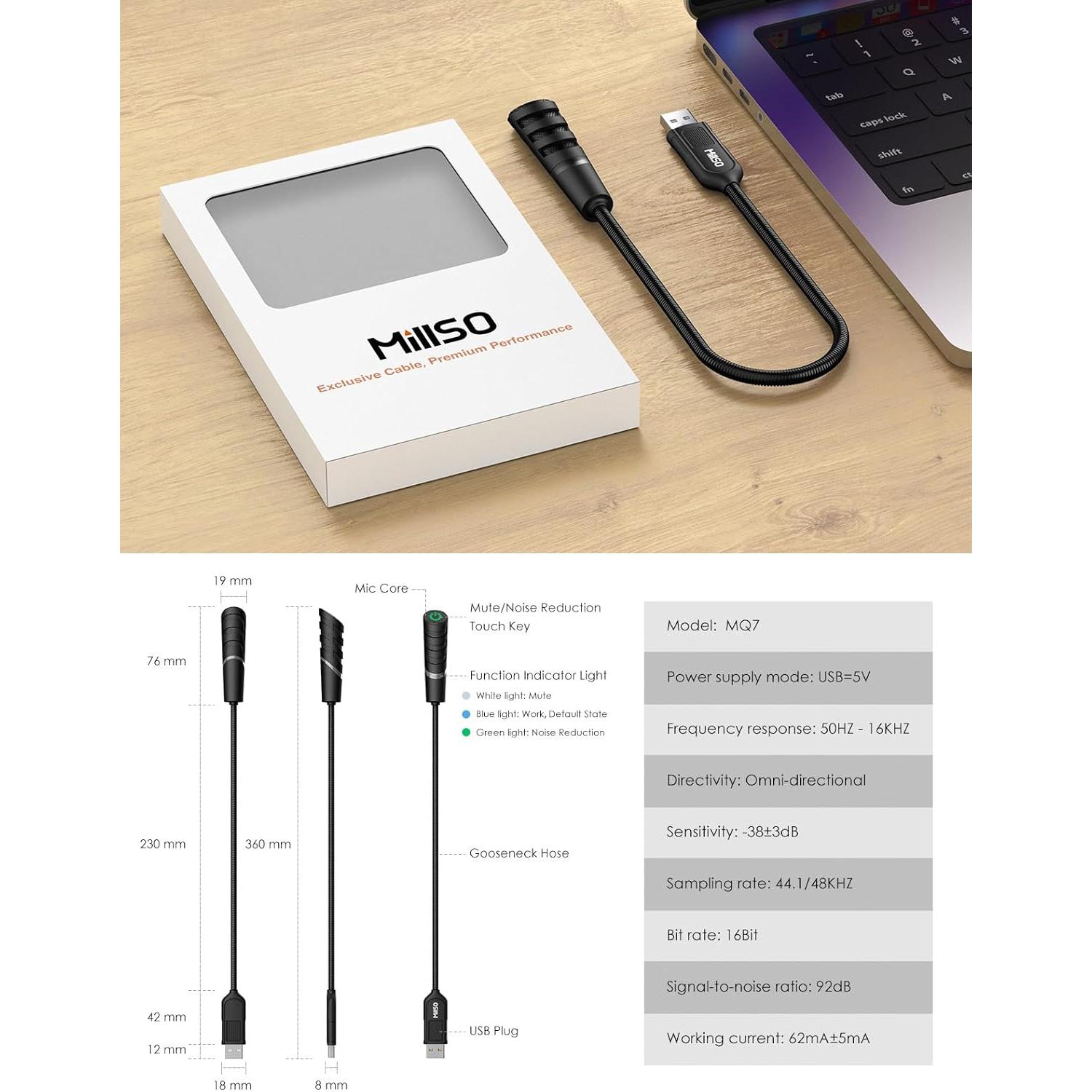 Micrófono USB MillSO Omnidireccional Cuello de Ganso 40g