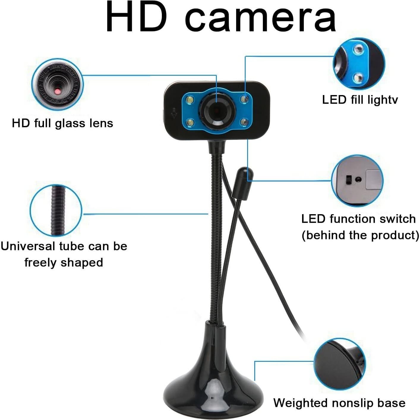 Cámara Web Tangxi HD USB con Luz LED y Enfoque Manual