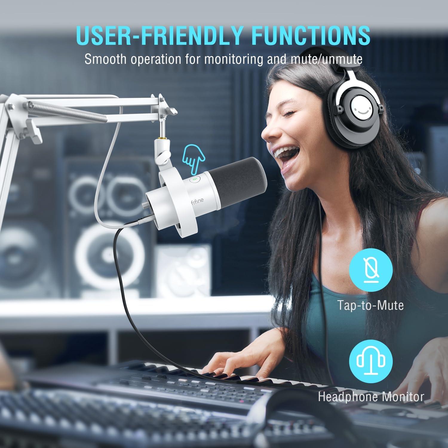 Micrófono Dinámico XLR FIFINE K688W con Soporte de Metal