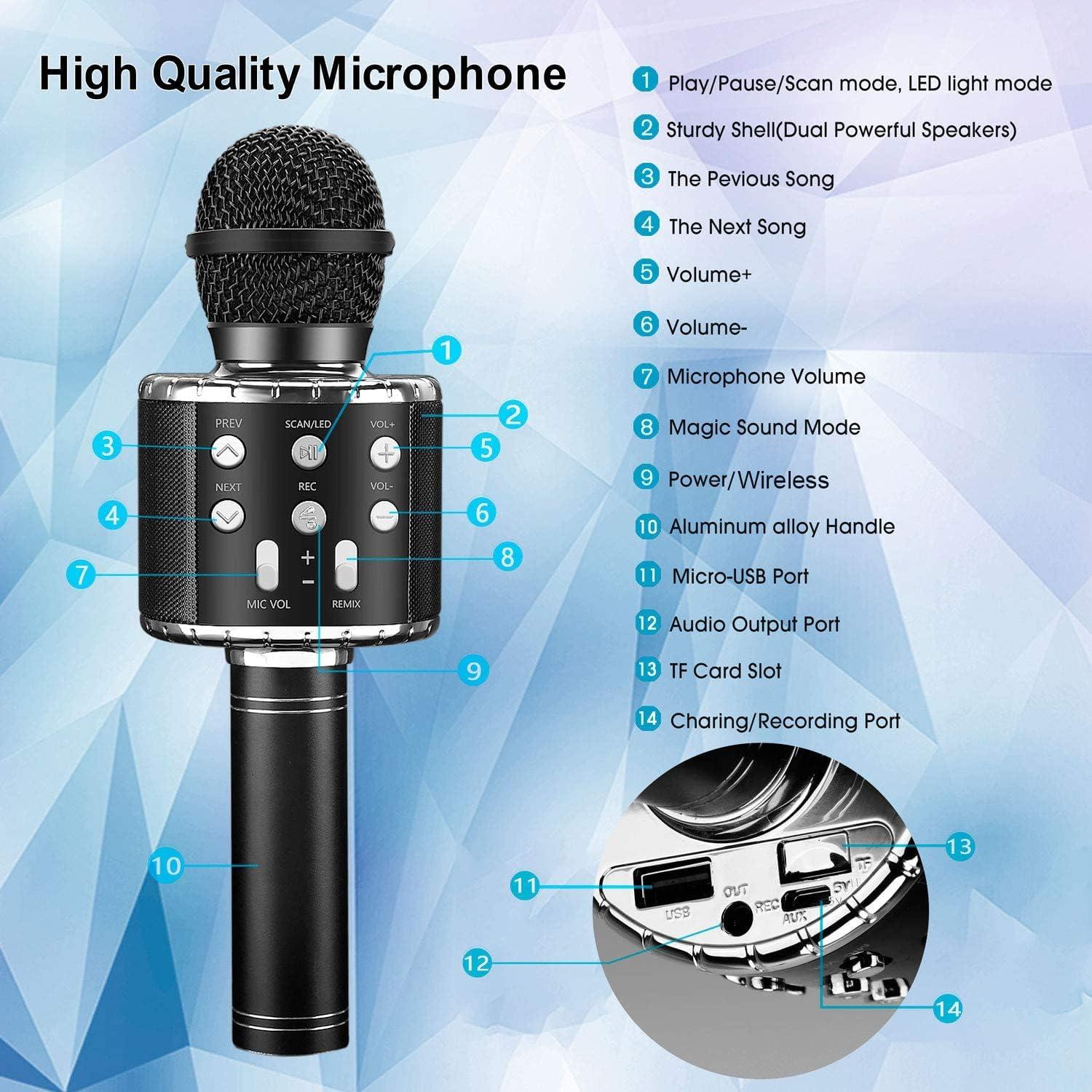 Micrófono Karaoke Inalámbrico BlueFire CT007B 4 en 1 LED